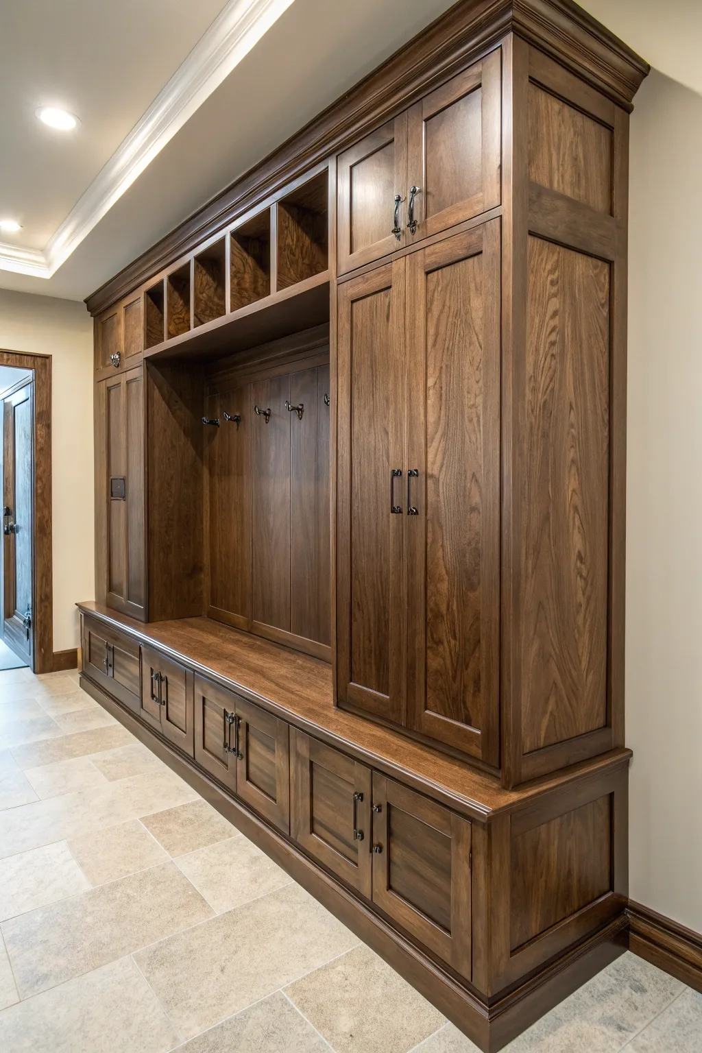 Elevate your mudroom with bespoke cabinetry that combines style and function, tailored perfectly for your space.