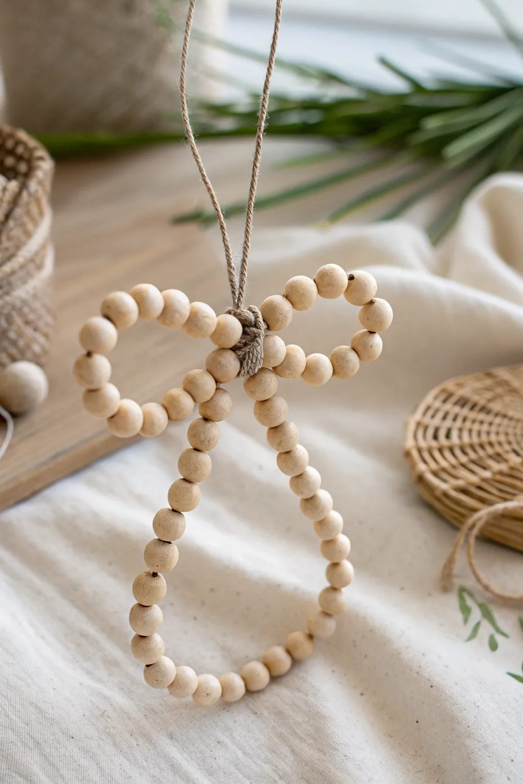 Add a touch of handcrafted elegance to your tree with these Wooden Beaded Bow Ornaments.