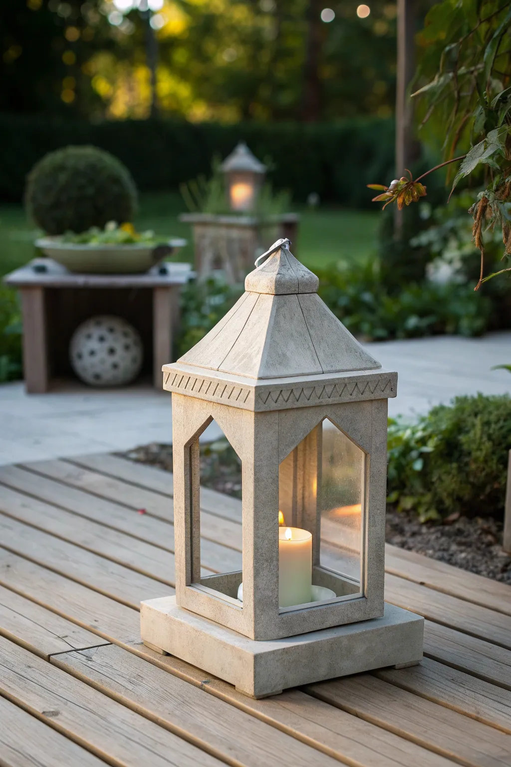 Illuminate your garden with the rustic charm and modern elegance of a handcrafted concrete lantern. #GardenGlow #ScandiBoho