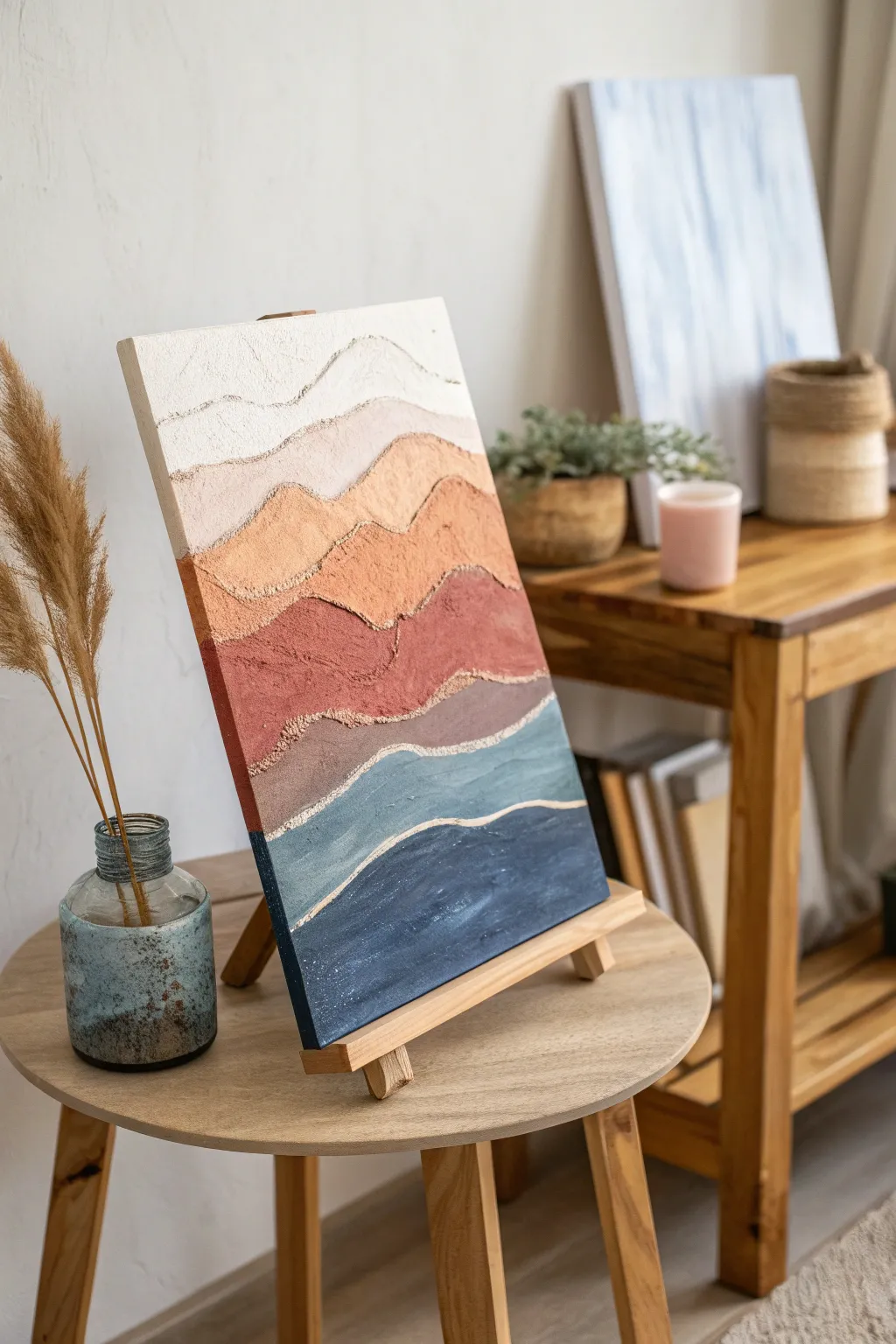 Dive into the depths of color with this stunning DIY layered paint canvas, where simplicity meets striking hues.