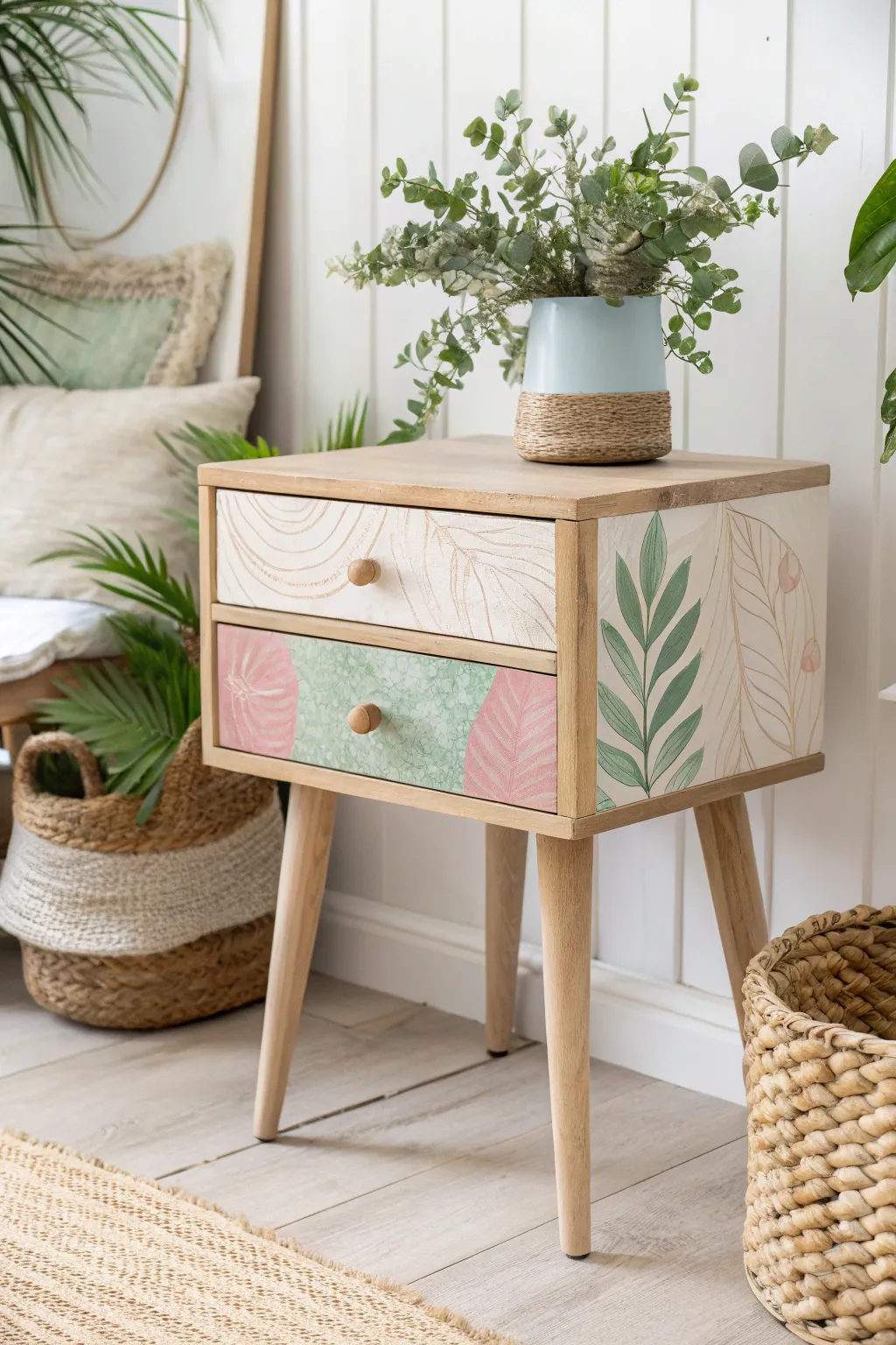 Unleash your creativity with freehand artistry on your end table. A perfect blend of minimalism and Boho charm.