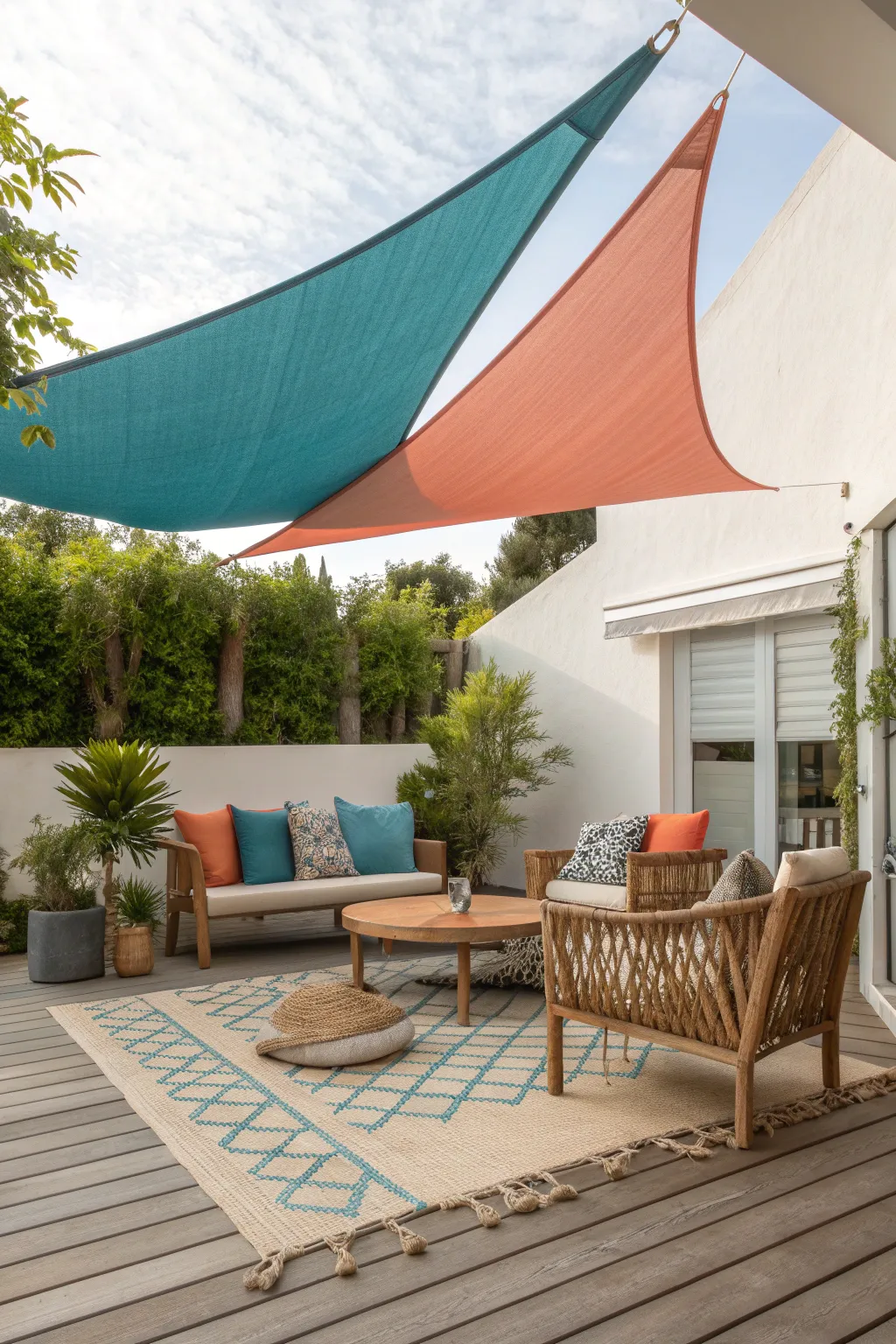 Transform your patio with a vibrant DIY shade sail that combines Scandinavian simplicity with a boho touch, offering both style and sun protection.