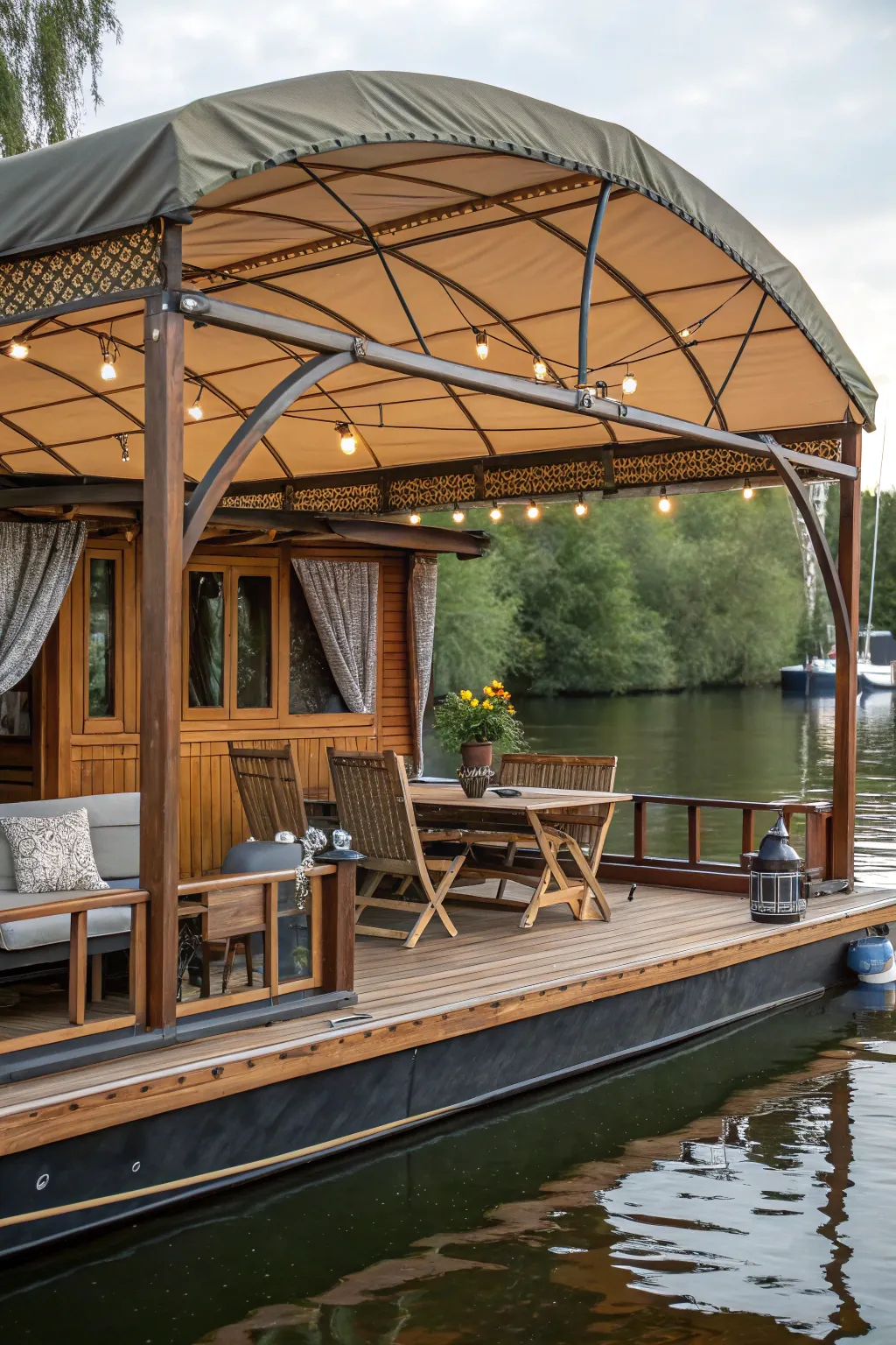 Craft Your Perfect Hideaway: Transform your pontoon houseboat with a stunning adjustable canopy.