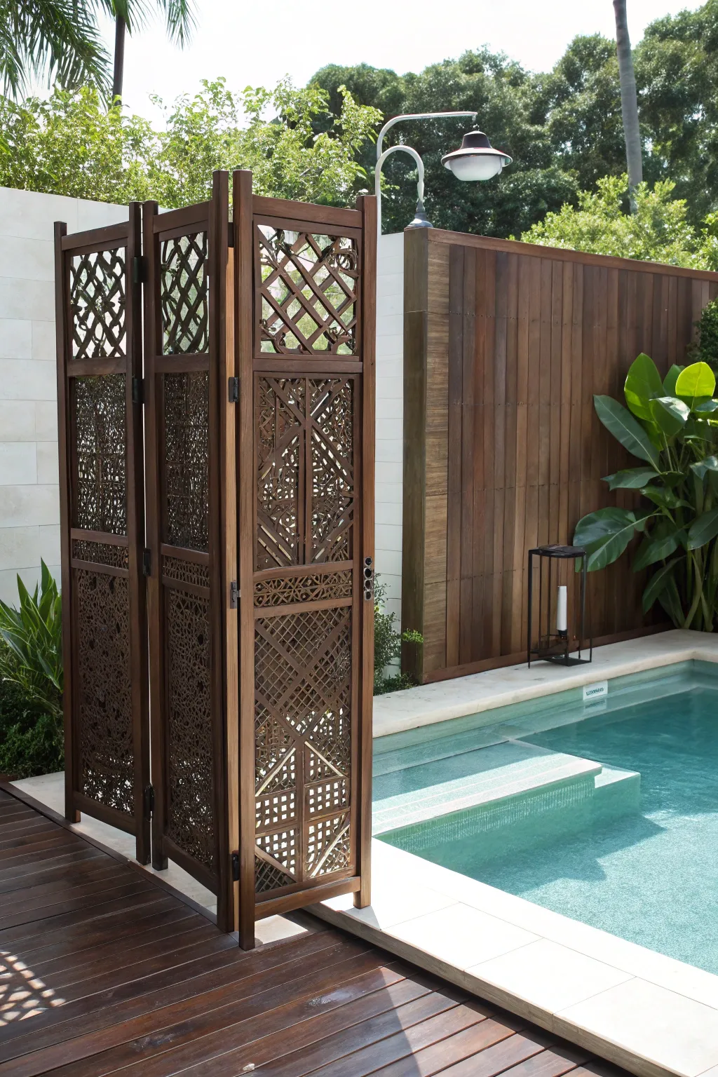 Elevate your poolside aesthetics with a beautifully crafted portable privacy screen.