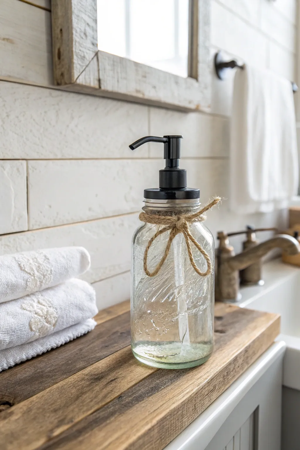 Elevate your bathroom decor with this charming DIY mason jar soap dispenser, a perfect blend of rustic simplicity and modern elegance.