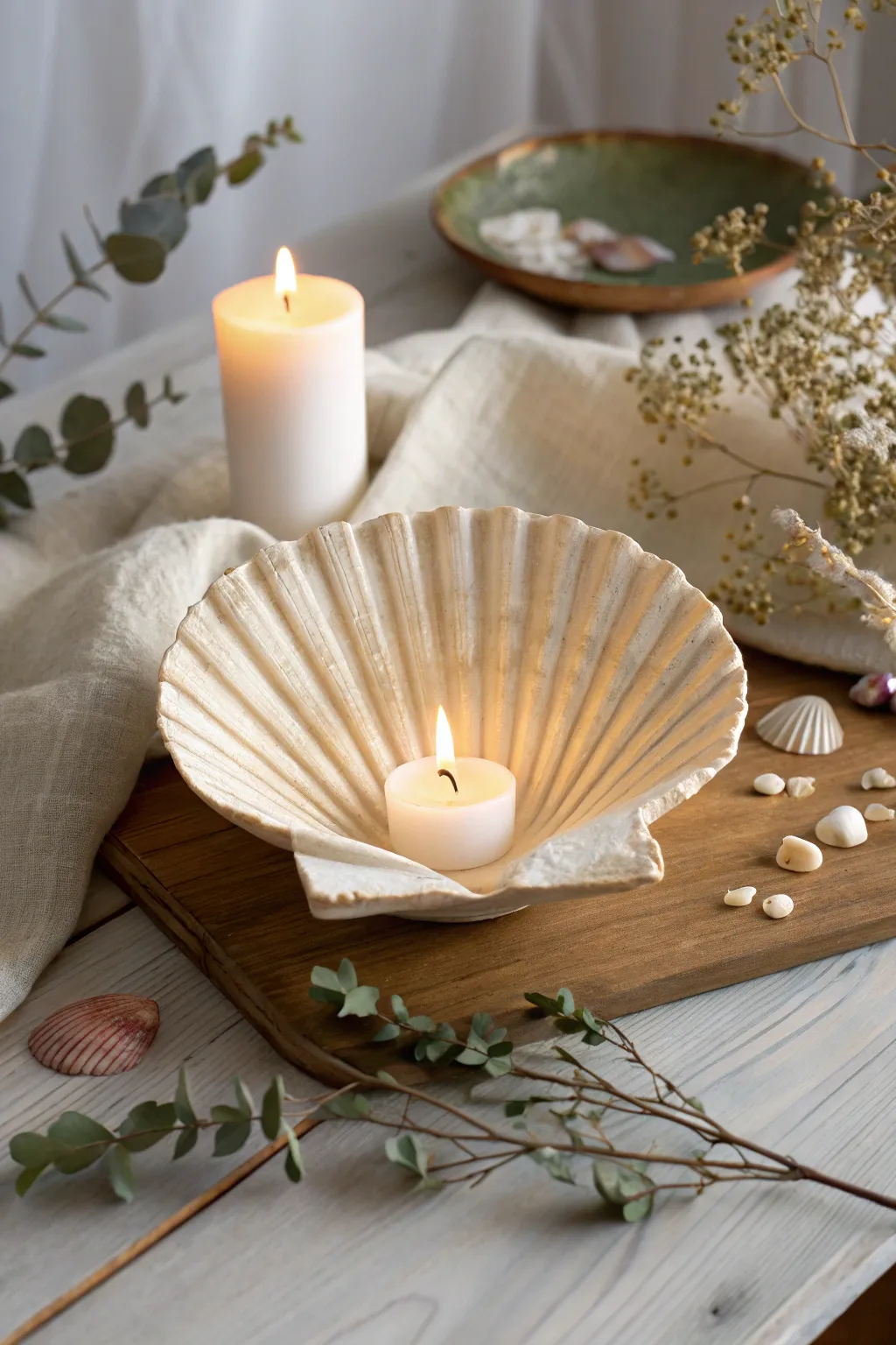 Bring the beach to your table with this seashell candleholder, a perfect blend of coastal charm and minimalist elegance.
