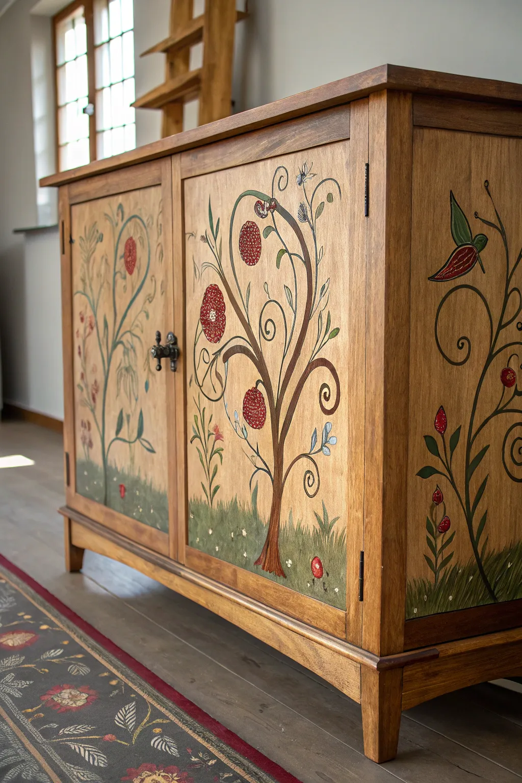 Transform your sideboard into a canvas of creativity with a stunning mural design.