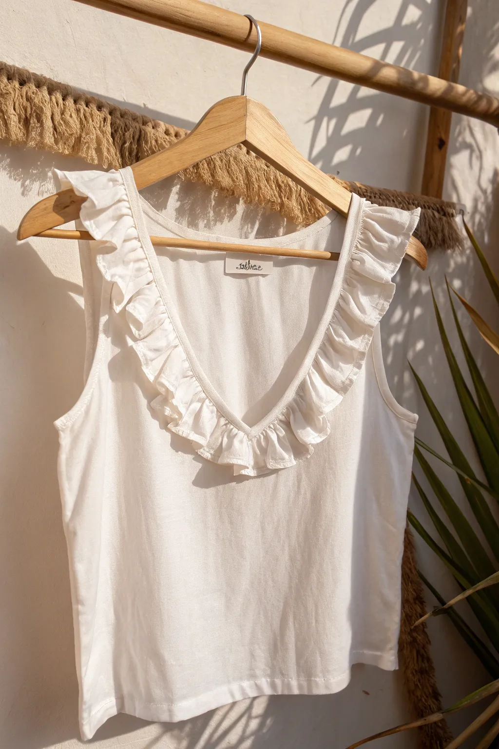 Elevate your style with playful ruffled shoulders—where minimalism meets a touch of boho charm!