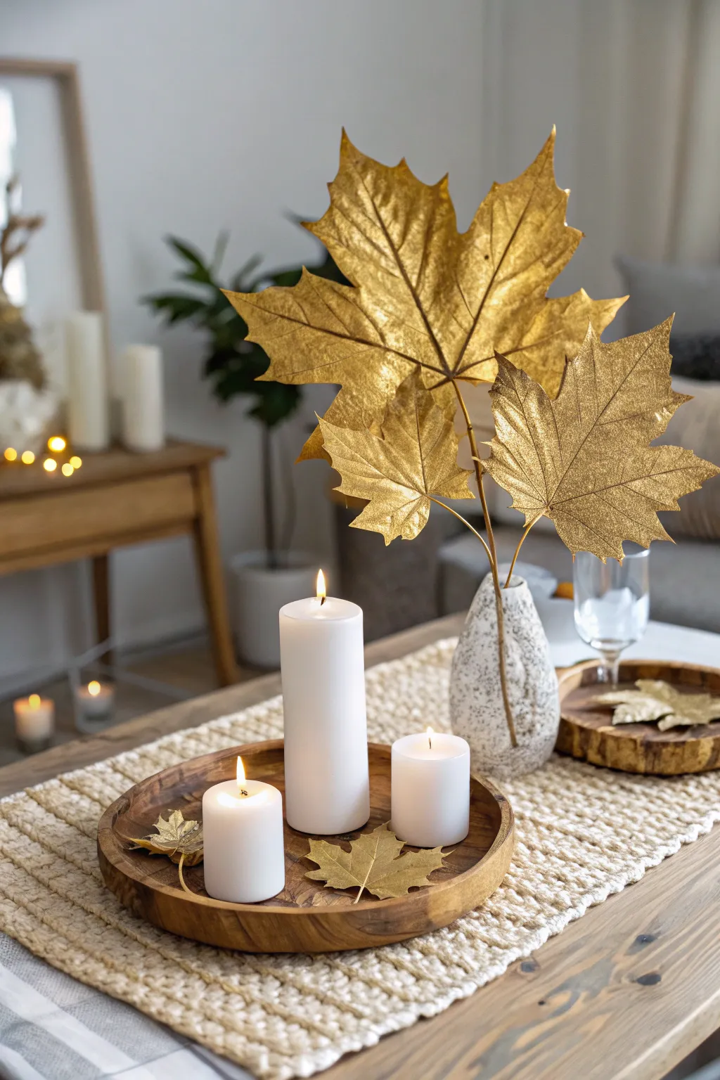 Add a touch of golden elegance to your Thanksgiving table with this stunning centerpiece.