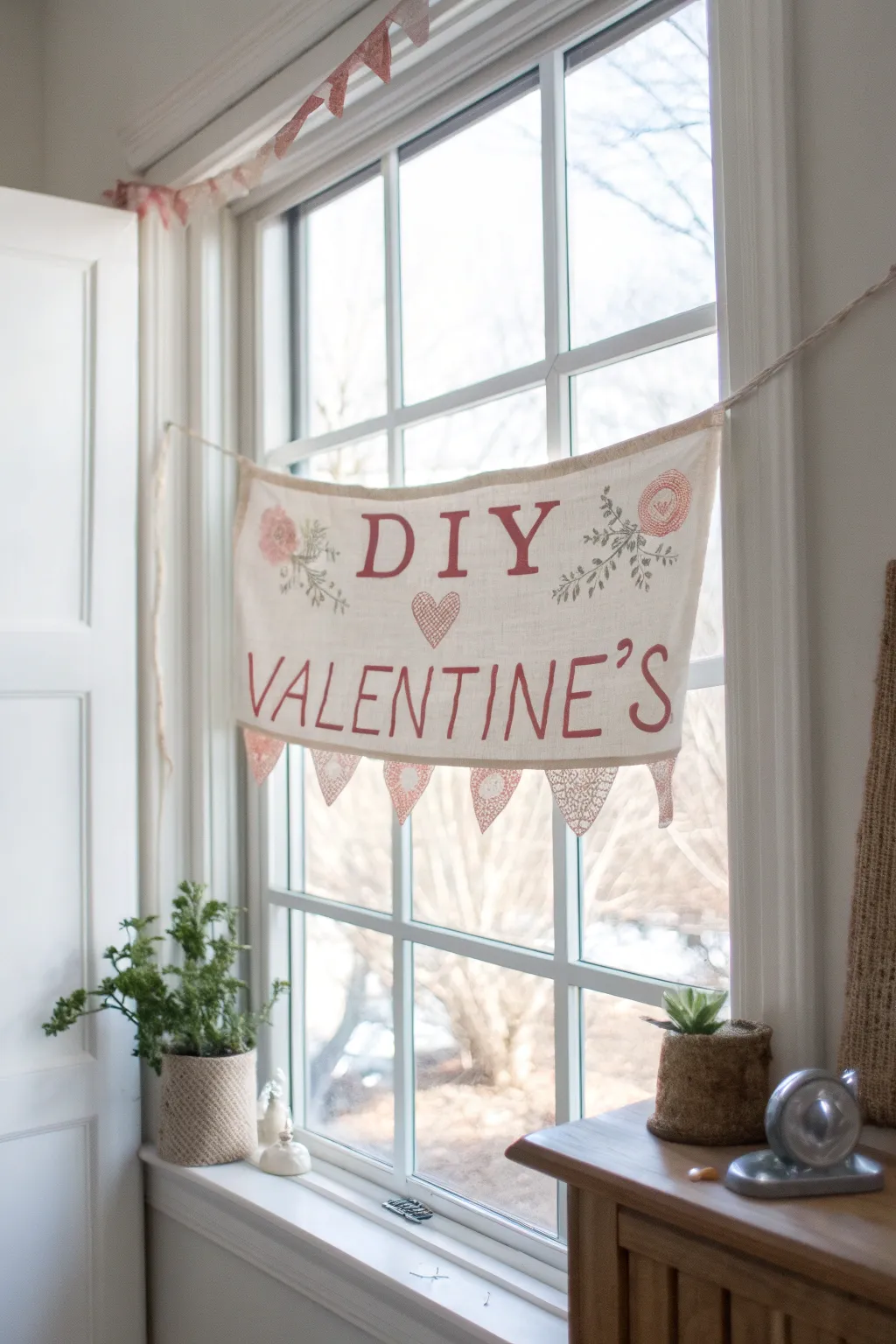 Elevate your Valentine's decor with a handcrafted love message banner that speaks volumes with its simplicity and elegance.
