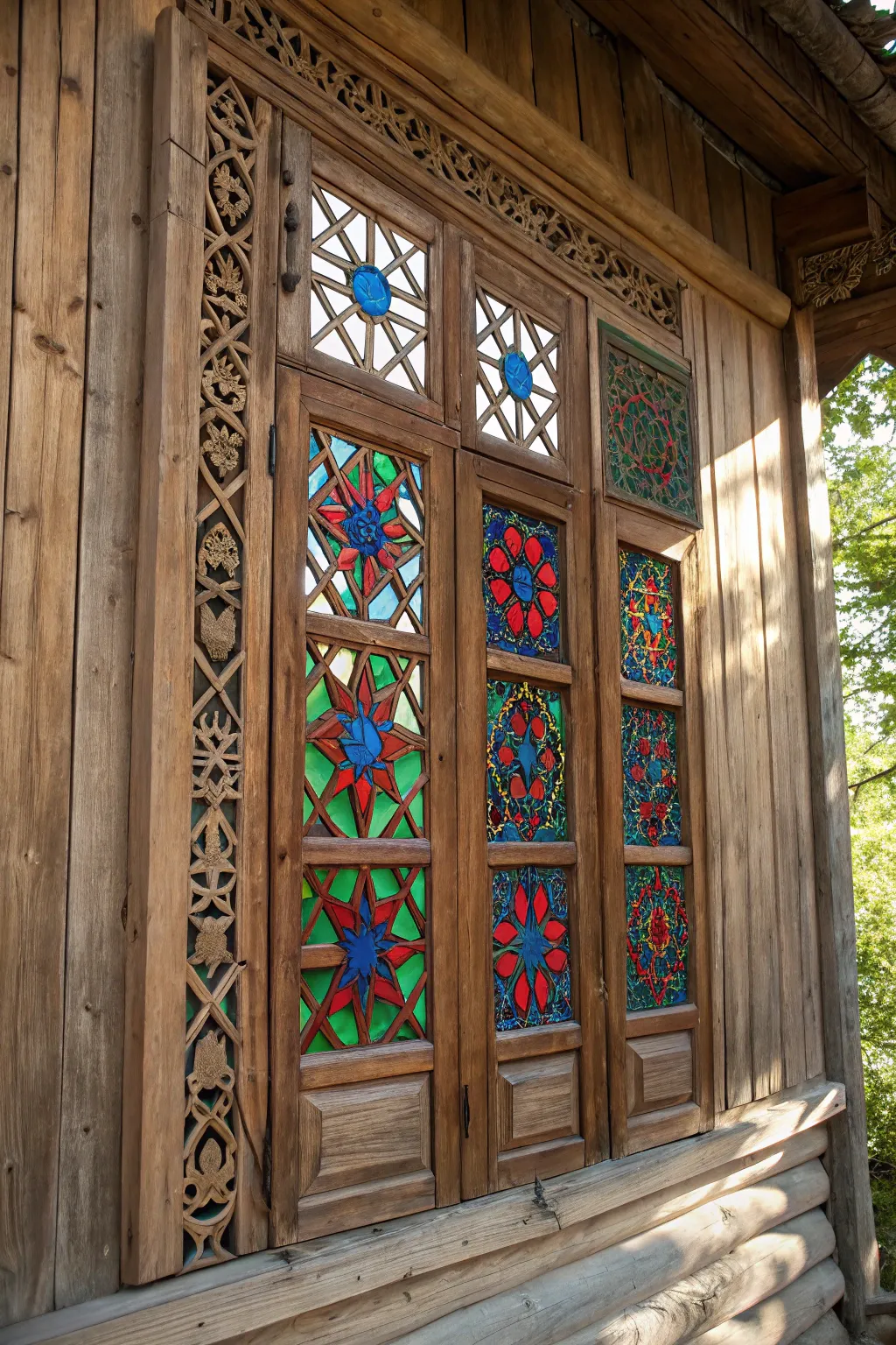 Illuminate your space with the timeless beauty of stained glass shutters, where craftsmanship meets color.