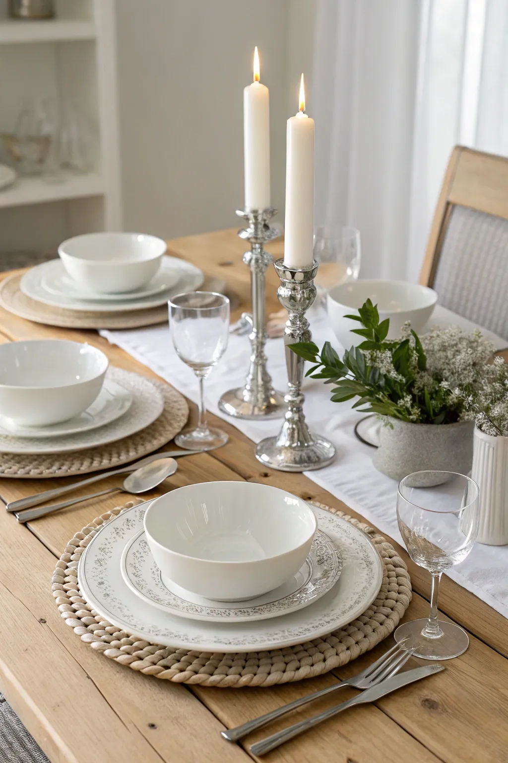 Embrace the serene beauty of a white and silver tablescape for your winter wonderland. ✨ #MinimalistElegance #ScandiBoho