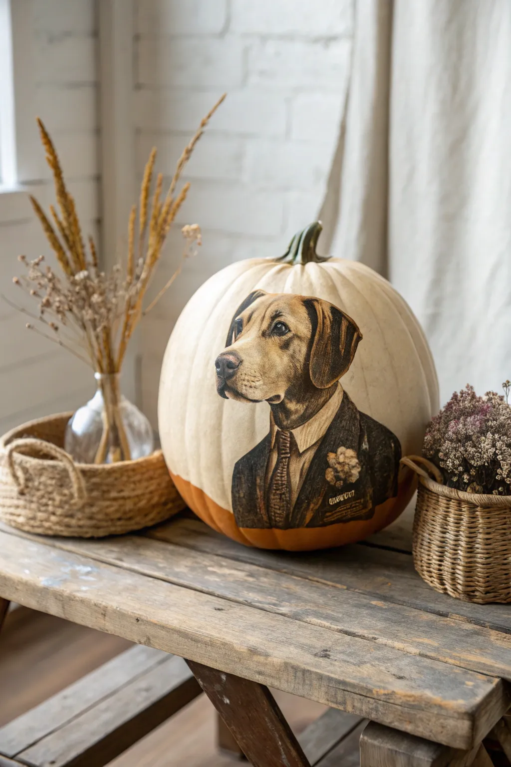 Nostalgic charm and elegance in a pumpkin canvas. 🎃🐶 #VintageDogDecor #PumpkinArtistry