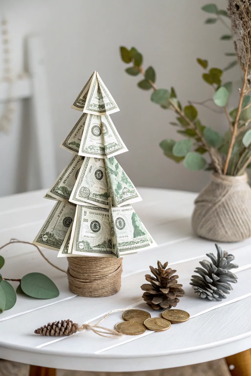 Embrace the rustic charm of a dollar bill origami Christmas tree, where simplicity meets elegance. 🎄✨ #ScandinavianStyle #BohoDecor #RusticCharm