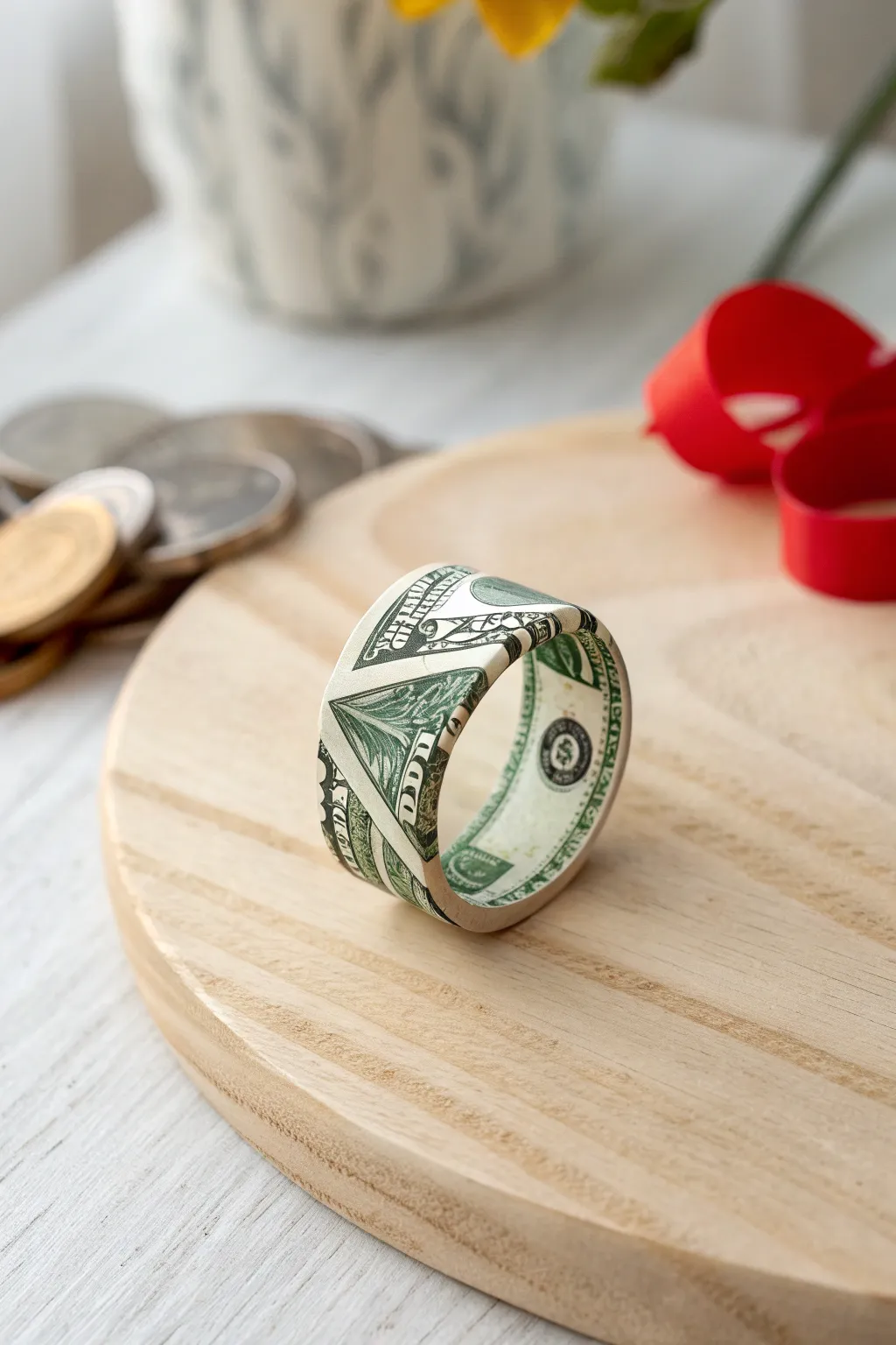 Wearable art: a stunning dollar origami ring that combines elegance with creativity.