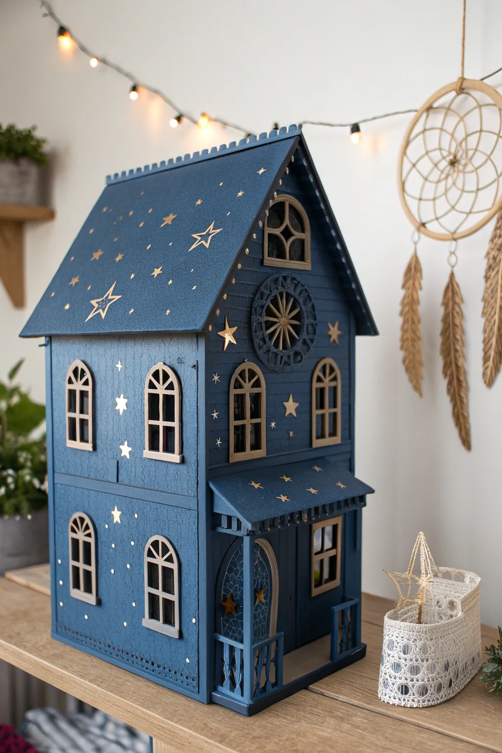 Transform your dollhouse into a celestial masterpiece with a mystical night sky theme. #DollhouseDesign #BohoMinimalism