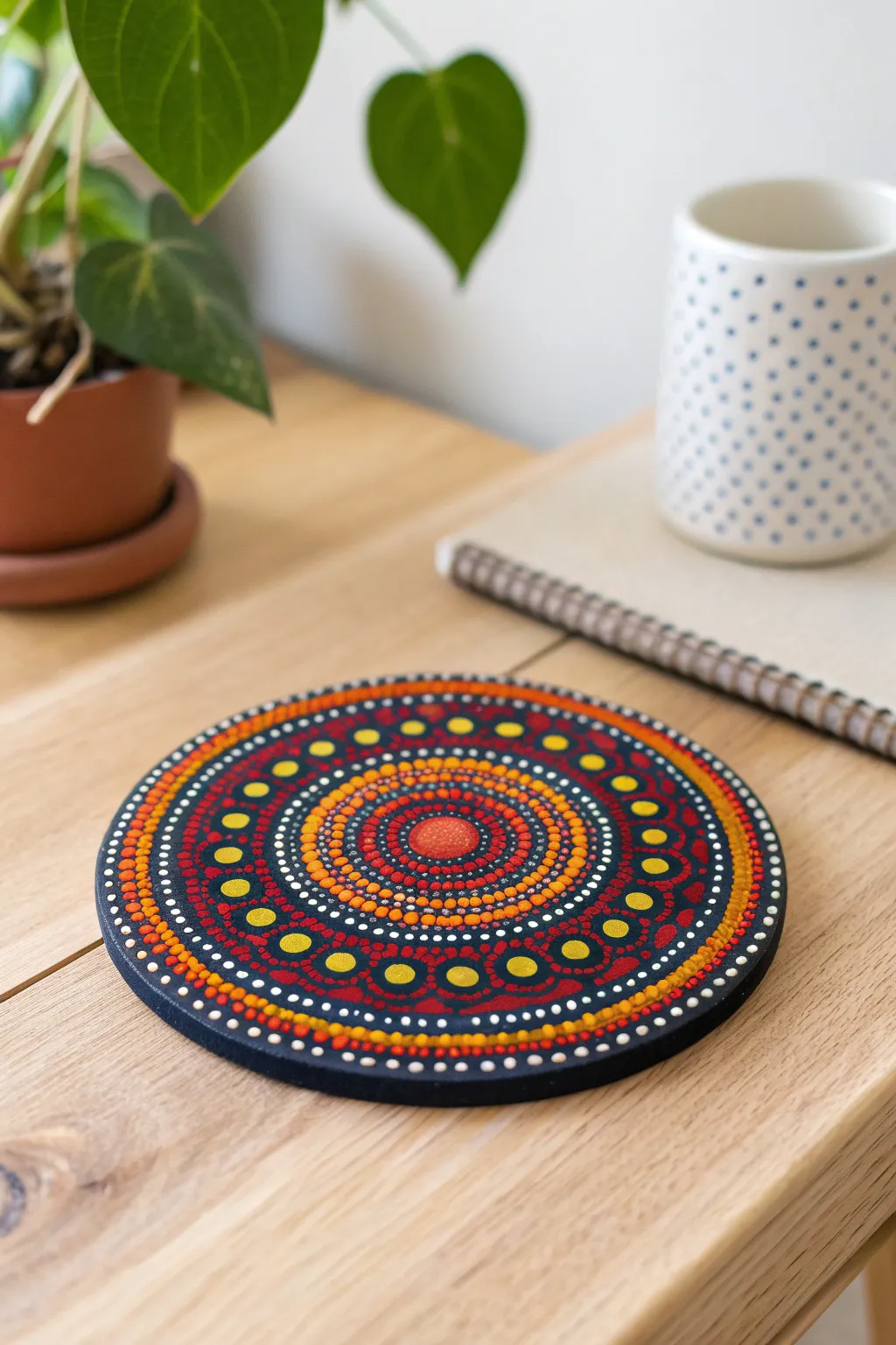 Add a touch of artistry to your table with personalized dot-painted coasters.