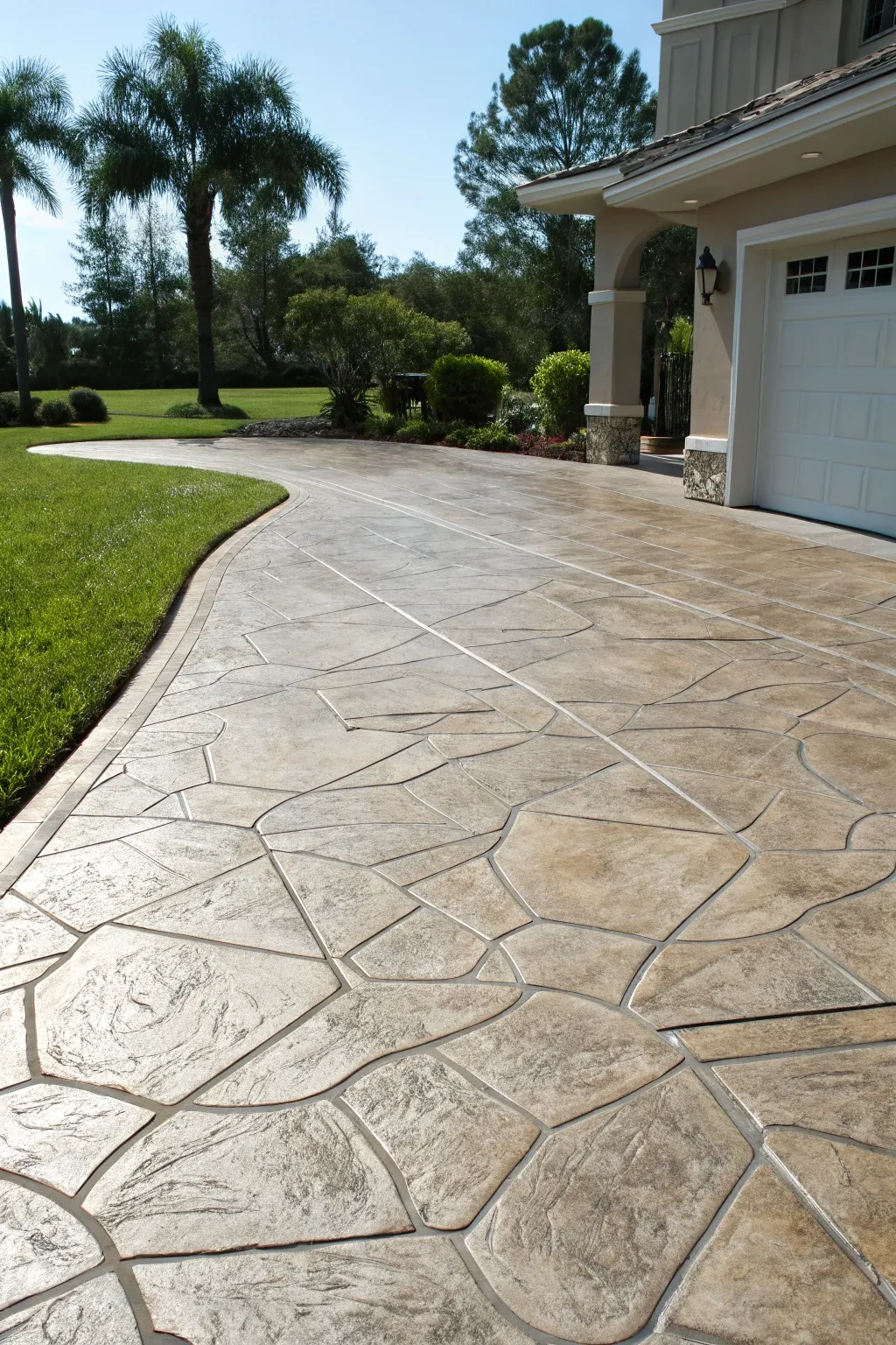 A driveway with an elegant faux finish.