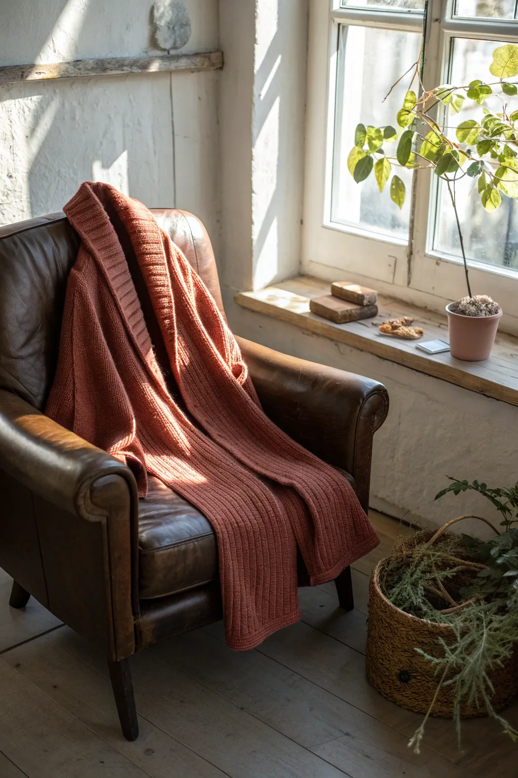 Elevate your style by mixing textures: A bold duster cardigan meets vintage leather for a chic, minimalist look.