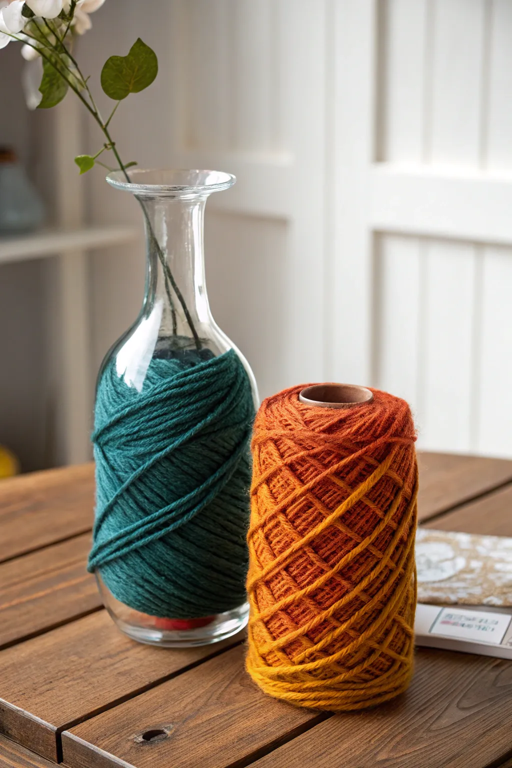 Transform your space with a touch of vibrant elegance: Yarn Wrapped Vases for a chic, minimalist decor.