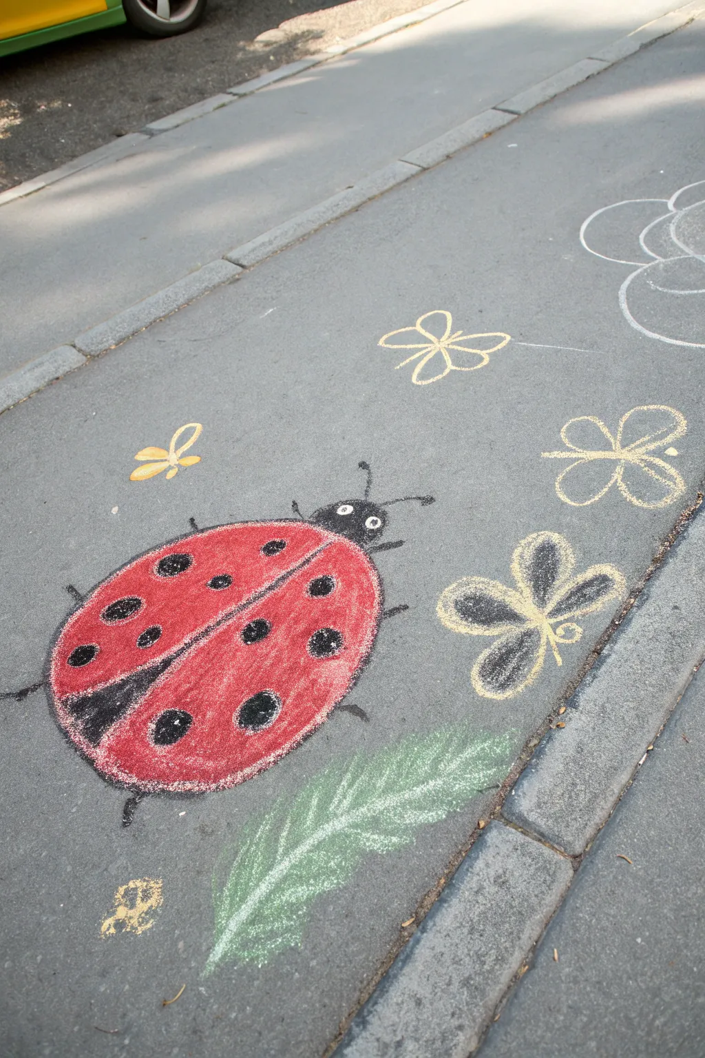 Nature's Little Wonders: A charming chalk ladybug brightens up the minimalist scene.