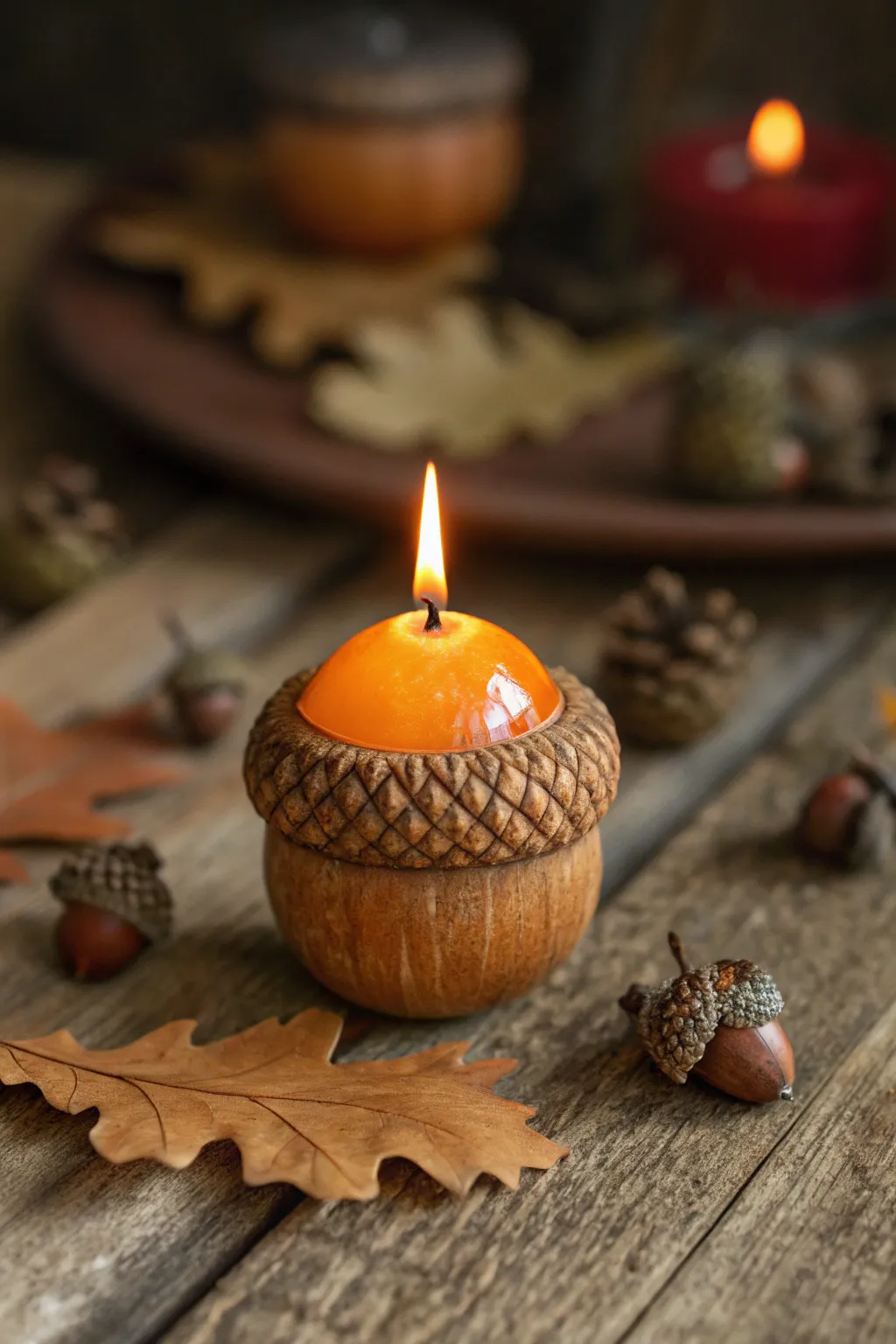 Illuminate your fall evenings with the simple elegance of acorn cap candles. 🍂✨