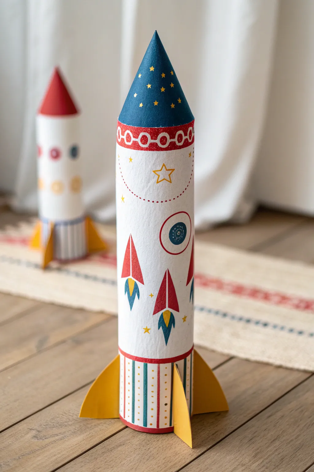 Unleash creativity with vibrant cardboard tube rockets!