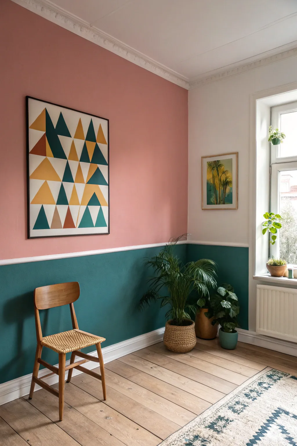 Transform your corners into a designer's masterpiece with bold geometric contrasts.