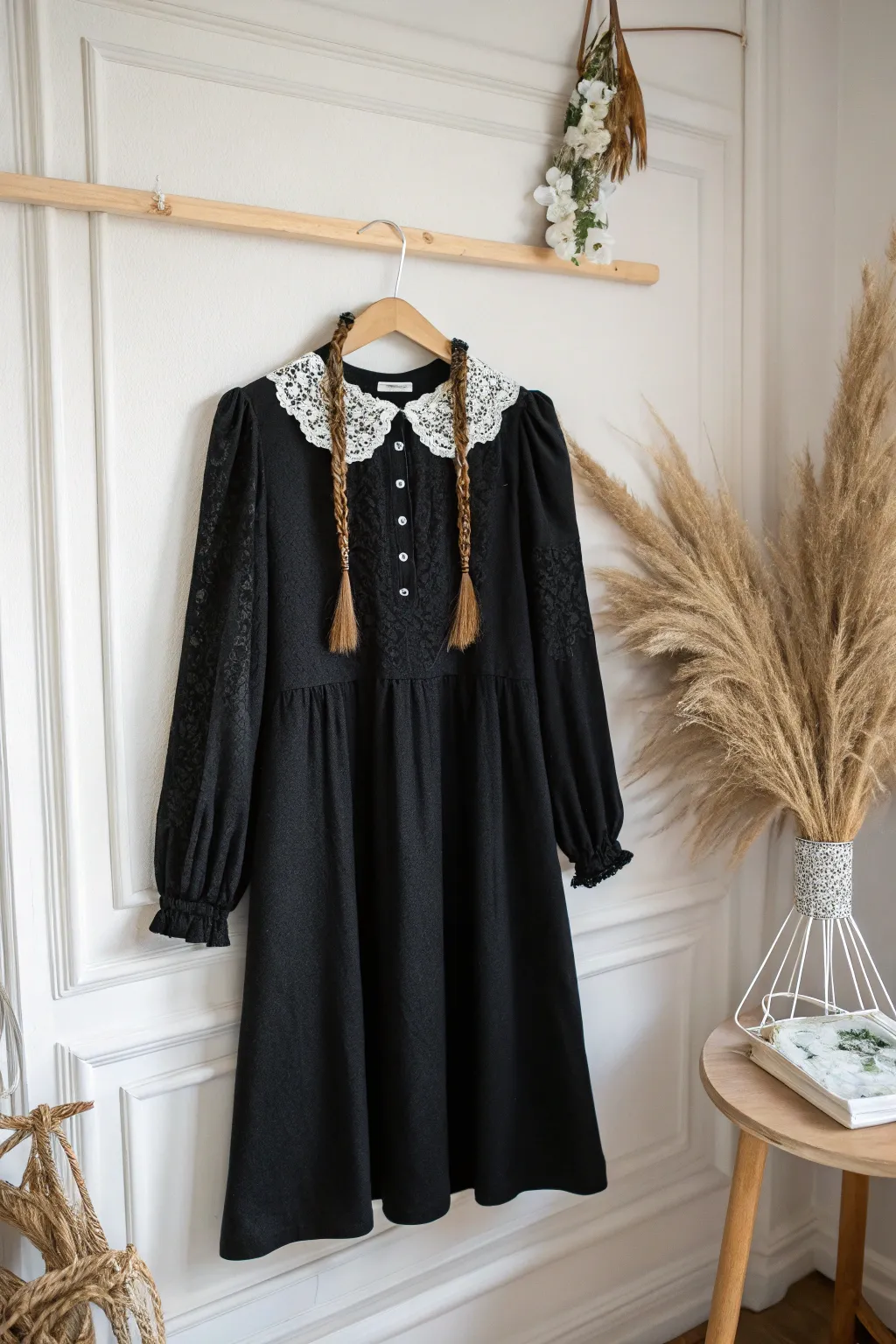 Embrace the spirit of Halloween with a touch of Scandinavian minimalism in this timeless Wednesday Addams costume.