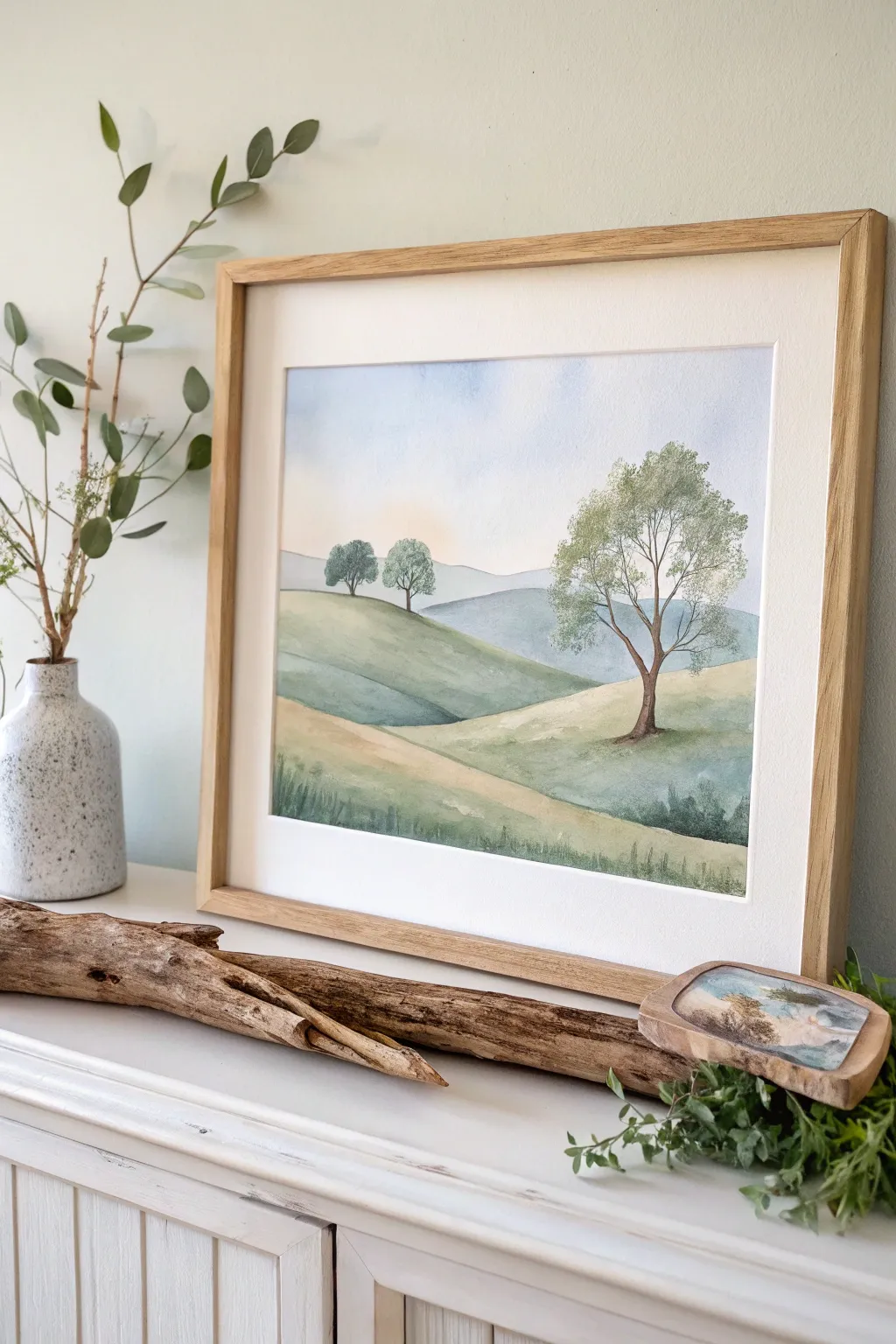 Capture the essence of nature's tranquility with this simple yet stunning watercolor landscape. Perfect for adding a touch of minimalist charm to any space.