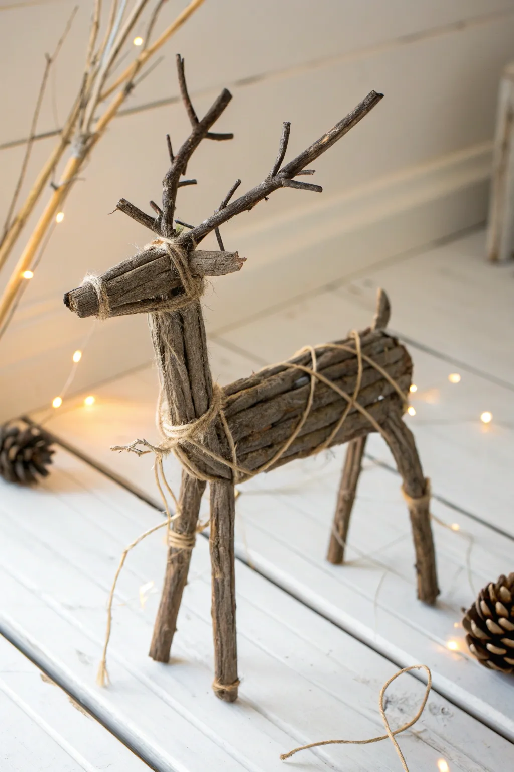 Embrace the woodland charm with this minimalist twig reindeer, a perfect blend of nature and craft for your winter decor.