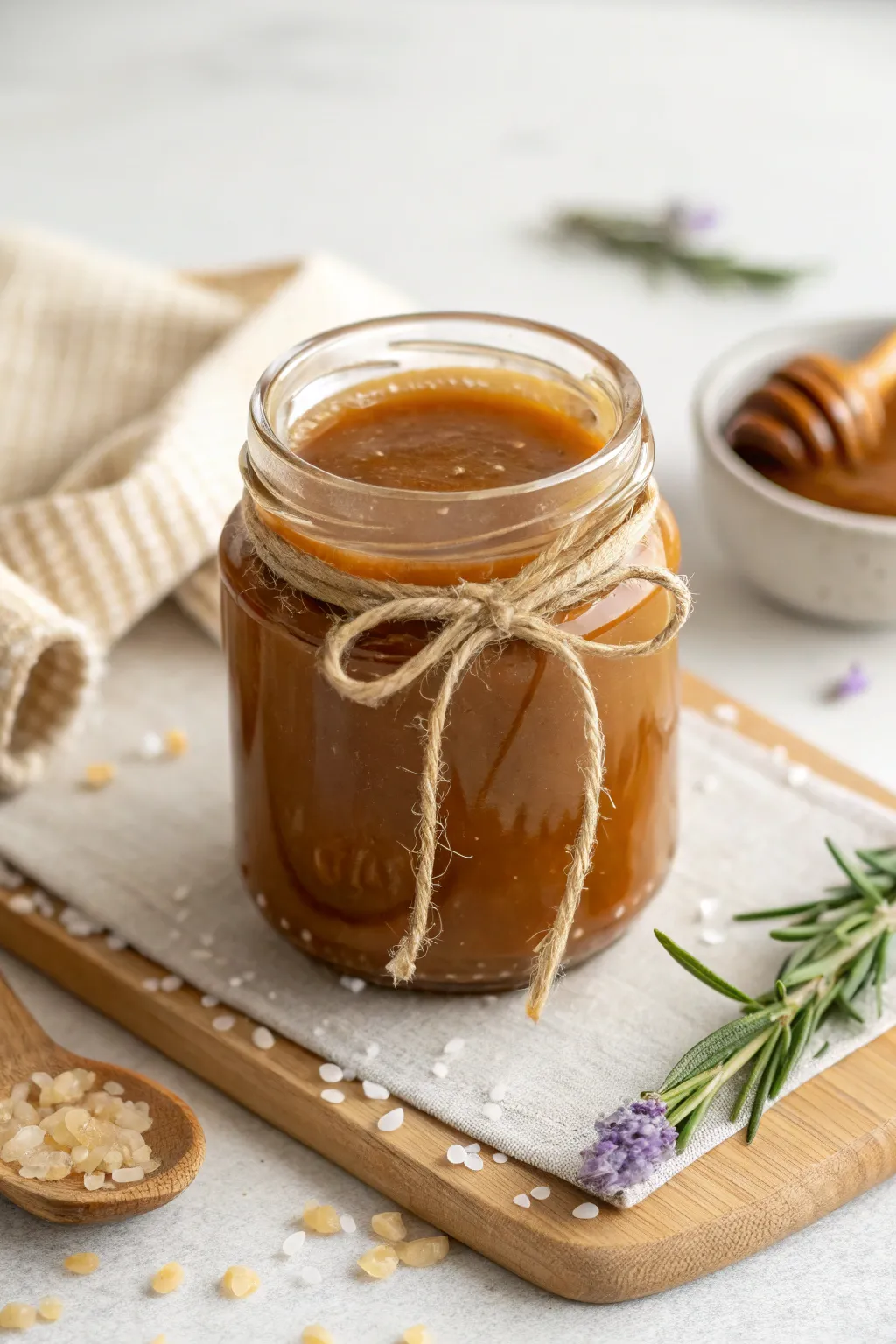 A jar of golden indulgence: Perfect your desserts with homemade salted caramel sauce.
