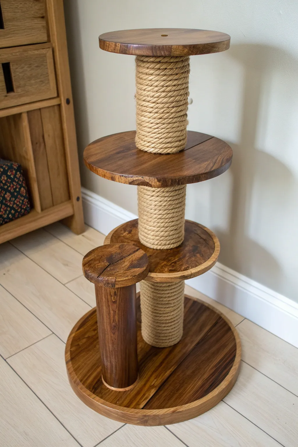 Elevate your cat's playtime with this unique, handcrafted spool cat tree—where style meets feline fun!