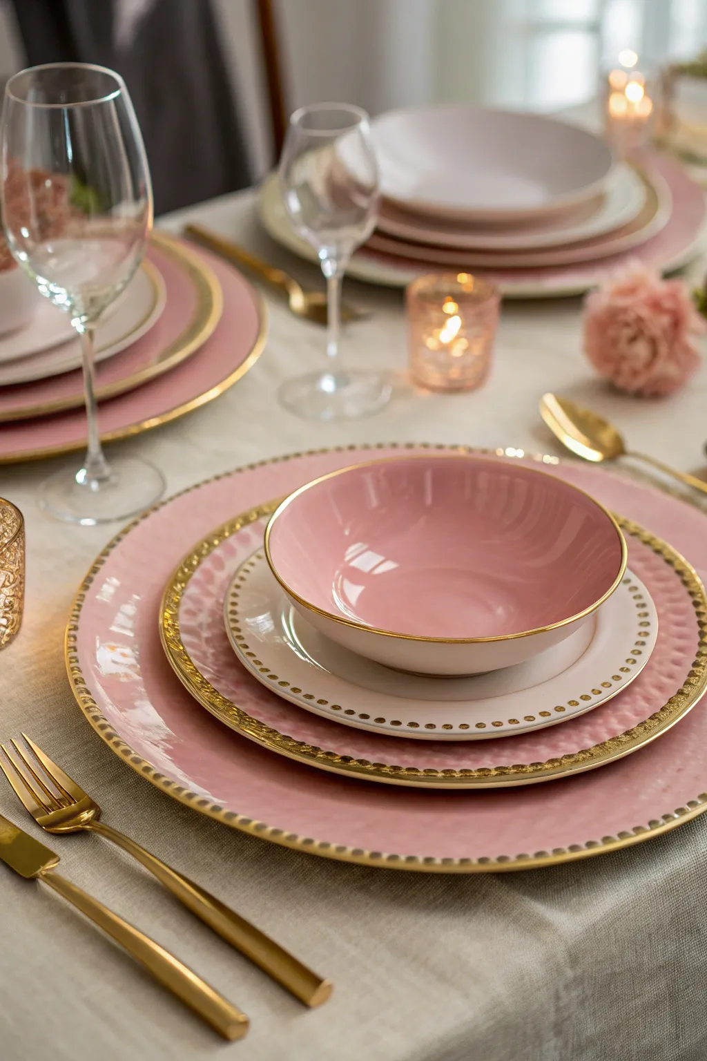 Layered plates add depth and luxury to the table.