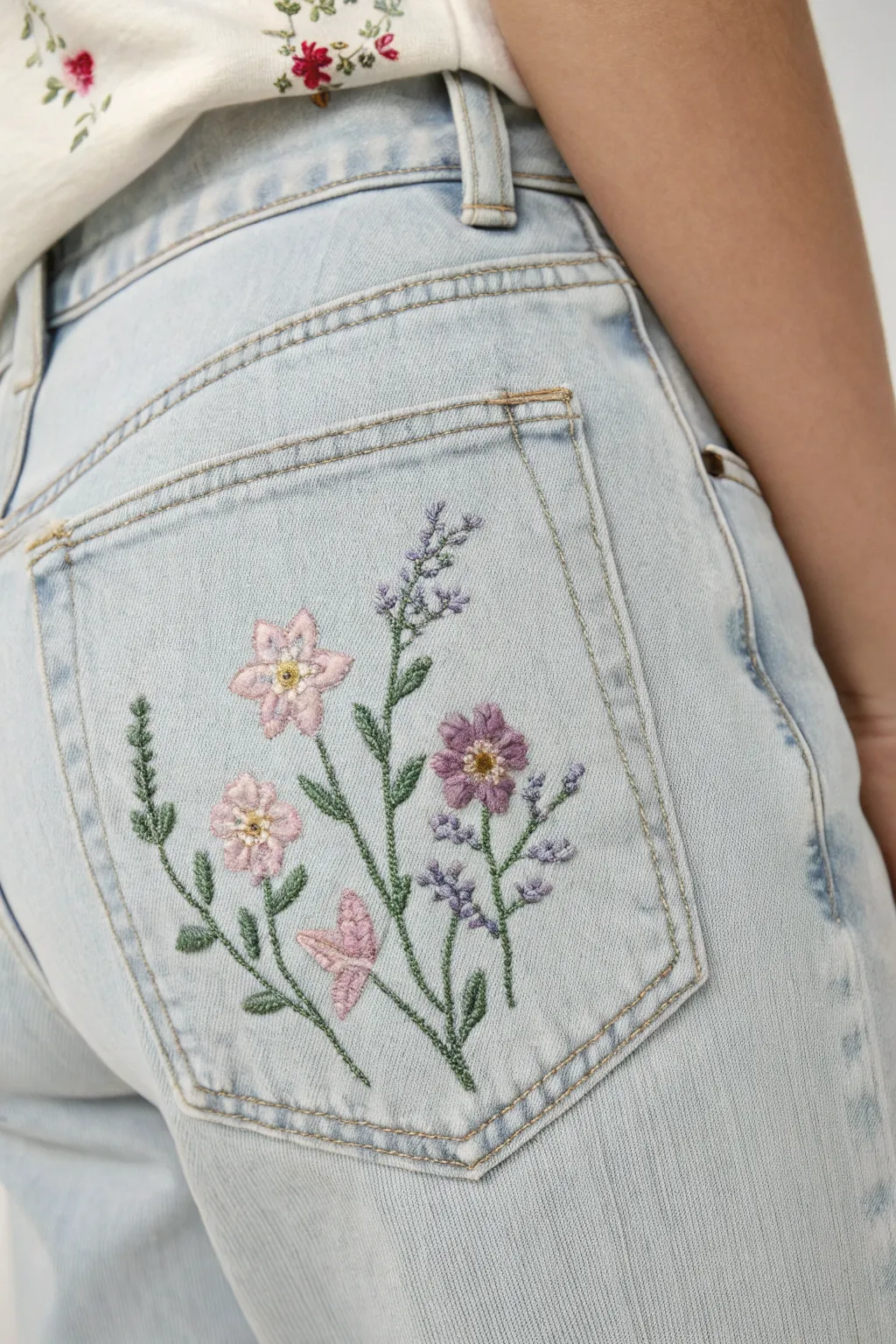 Celebrate simplicity and creativity with these charming embroidered floral pockets.