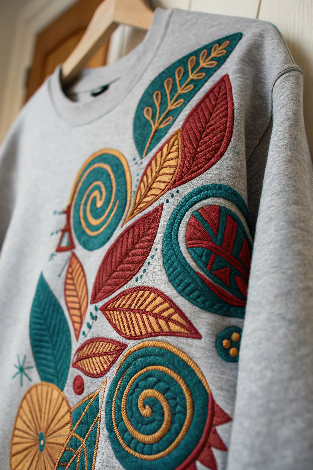 Embrace the art of imagination with abstract embroidery that makes your sweatshirt a canvas of creativity.