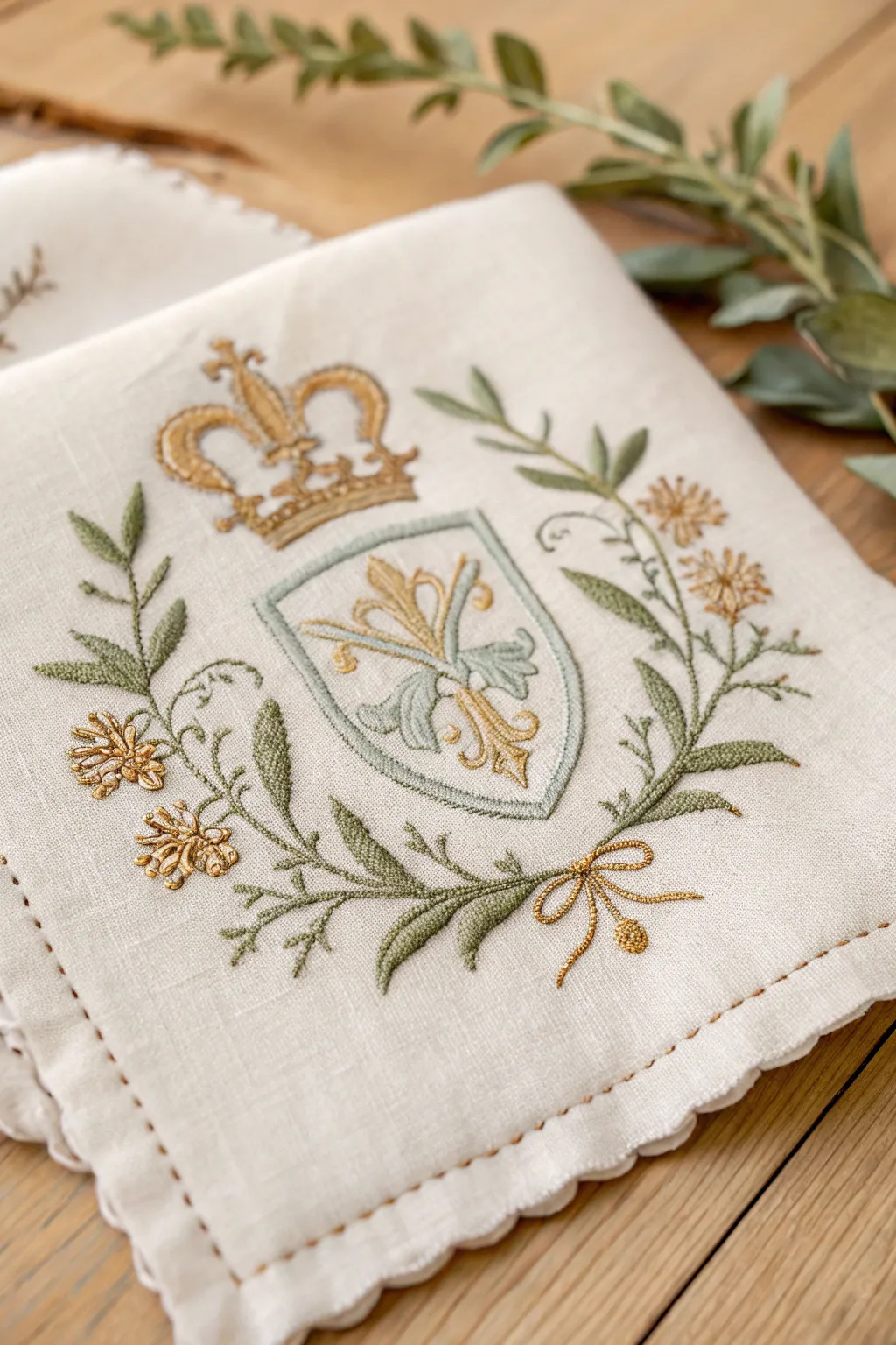 Elevate your style with timeless heraldic elegance in embroidery.