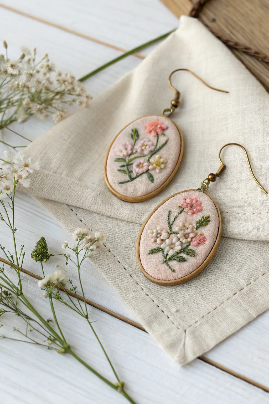 Elegant craftsmanship meets minimalist design with these hand-embroidered earrings, a perfect bridal party gift.