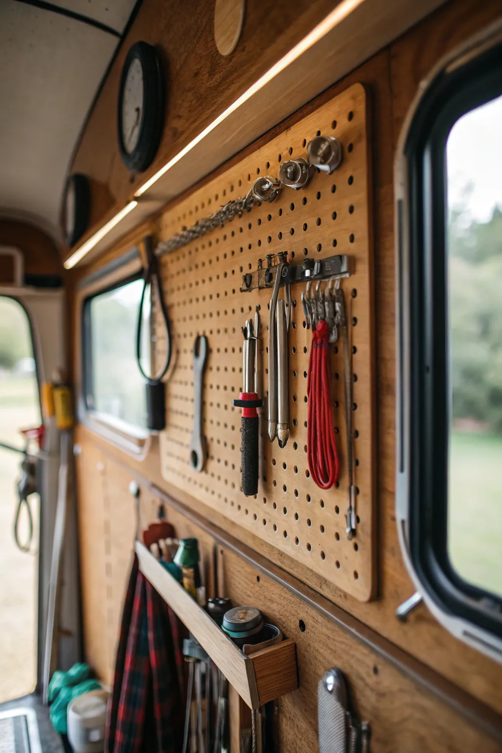 Elevate your trailer organization with a customizable pegboard that combines functionality with craftsmanship.