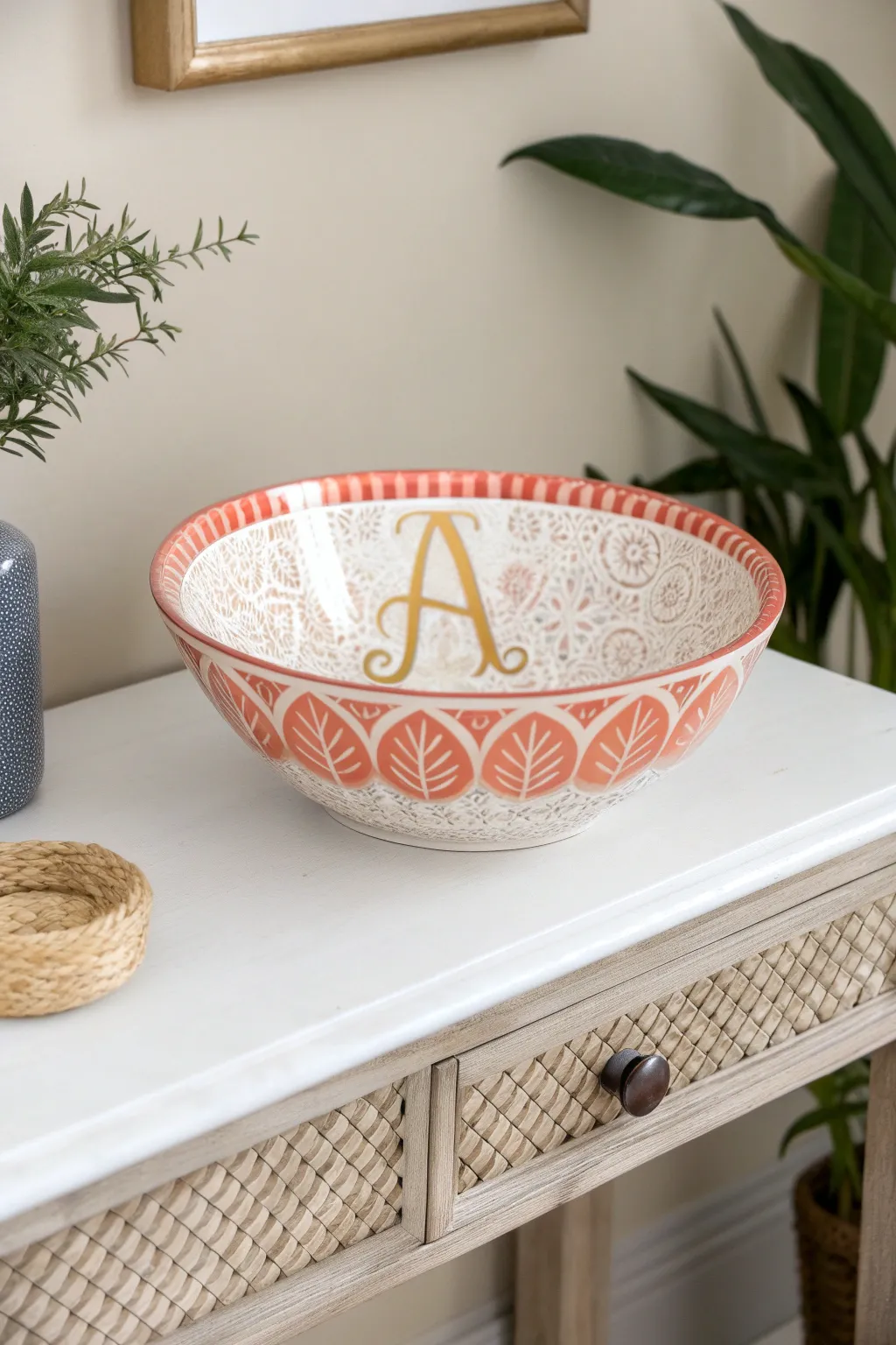 Add a personal touch to your entryway with a bespoke monogrammed bowl. Stylish simplicity meets vibrant elegance.