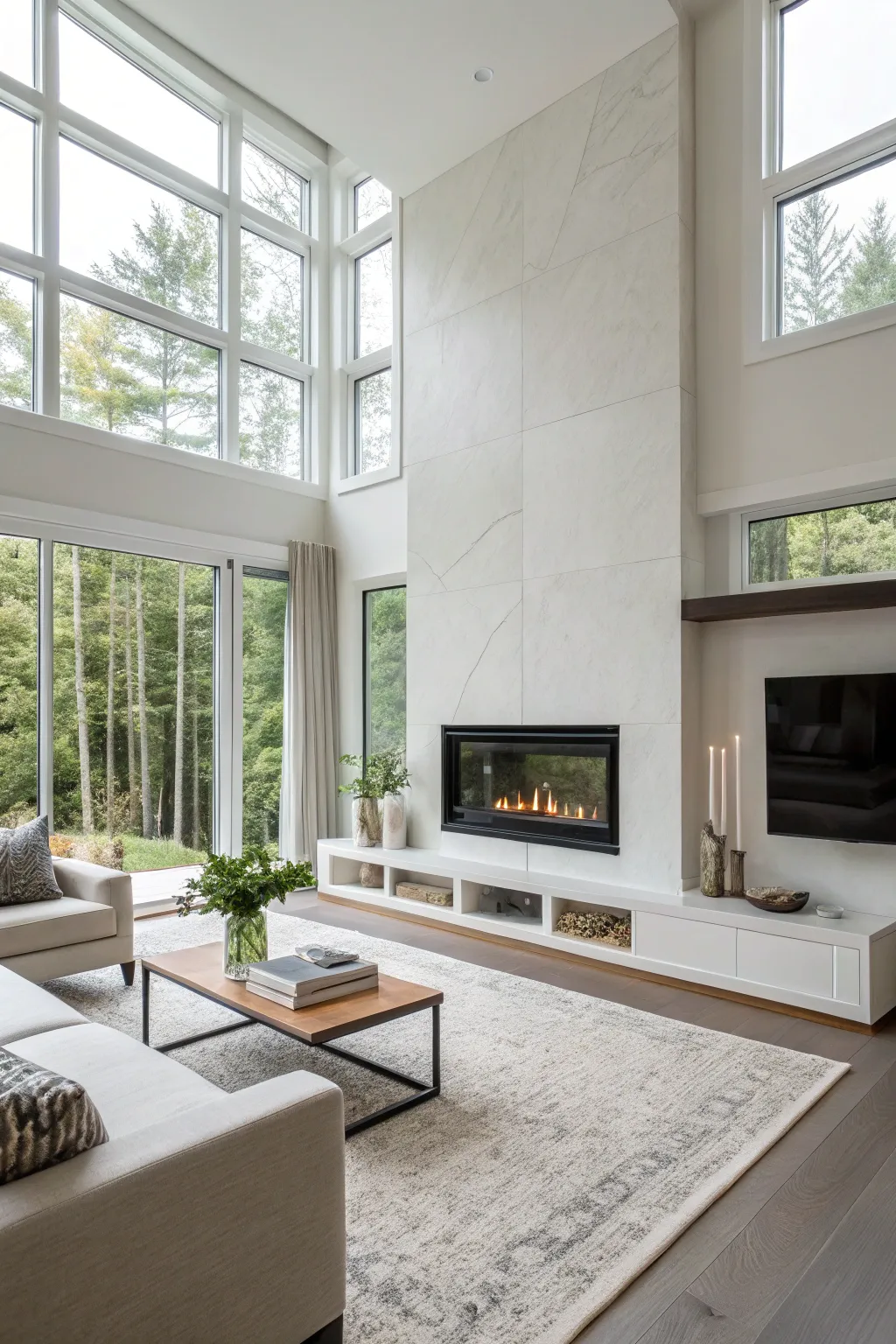 A minimalist fireplace emphasizing sleek design and flame beauty.