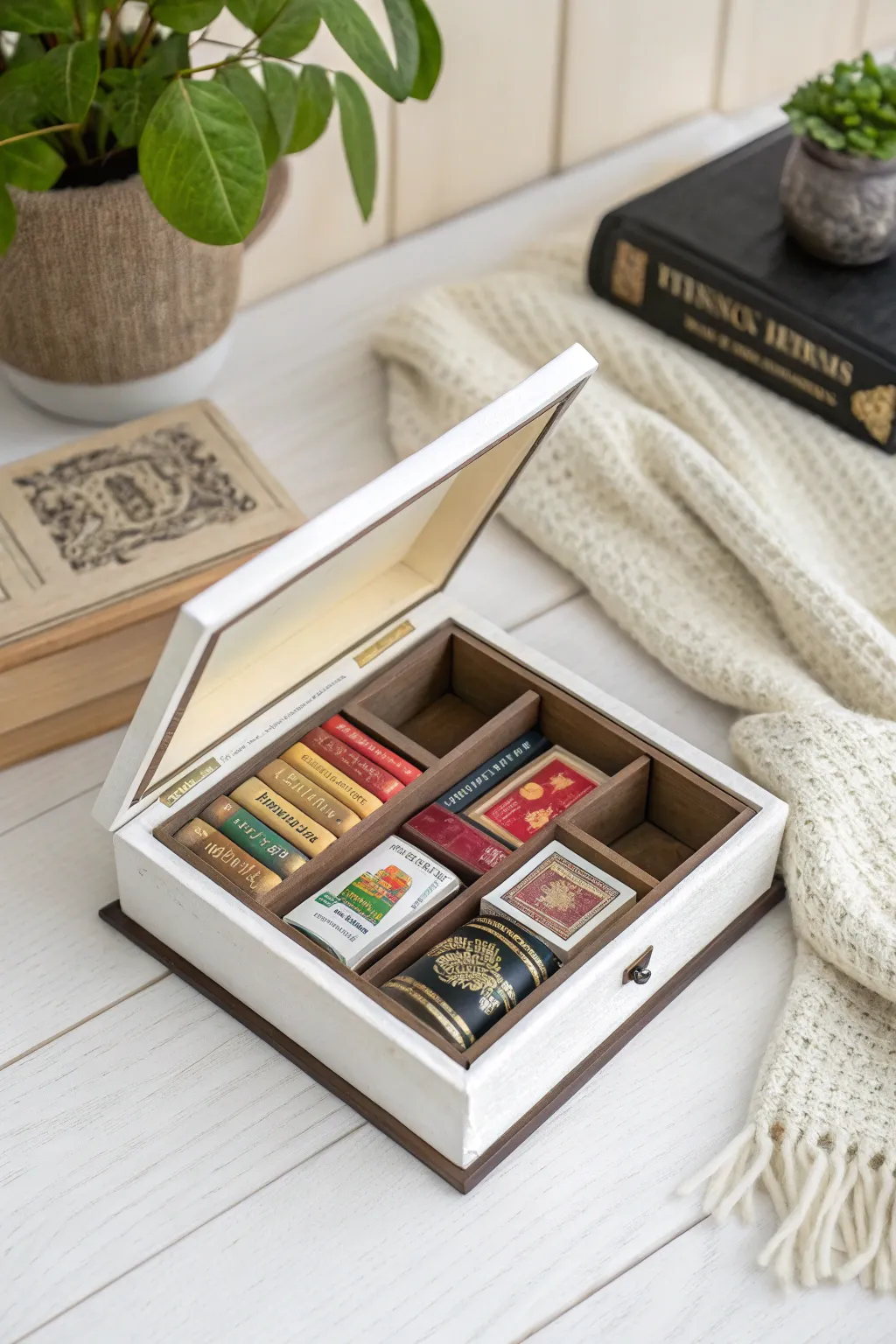 Discover the charm of a personal library in a box – where every tiny book tells a story!