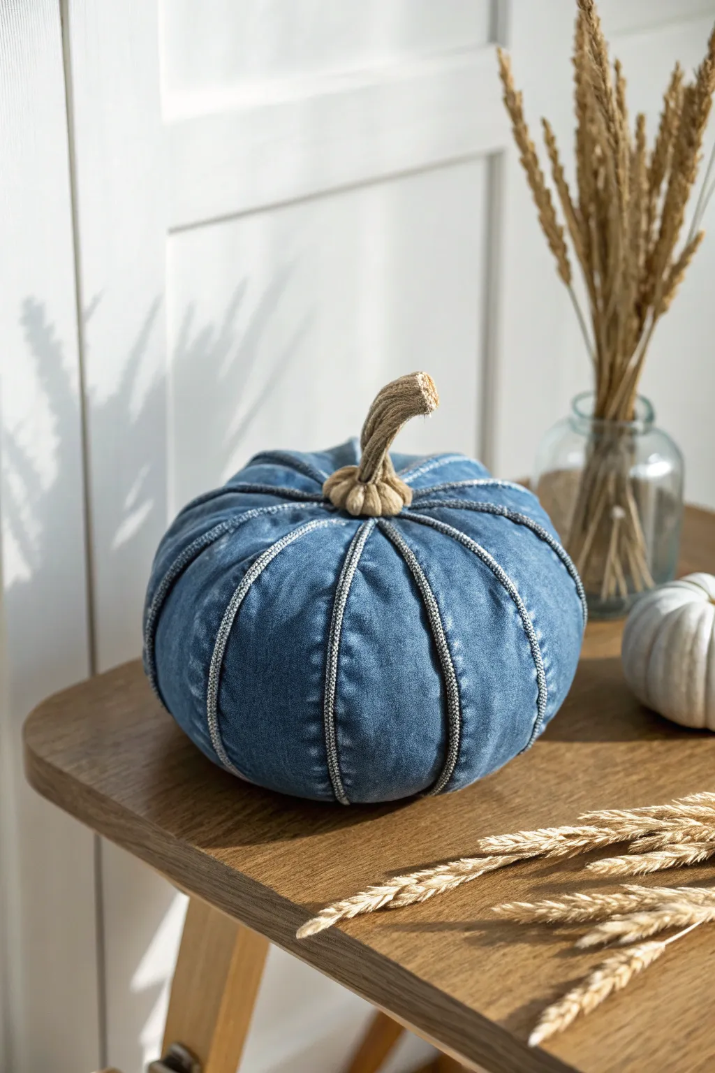Rebel against the ordinary this fall with a chic denim pumpkin, where simplicity meets unexpected charm.