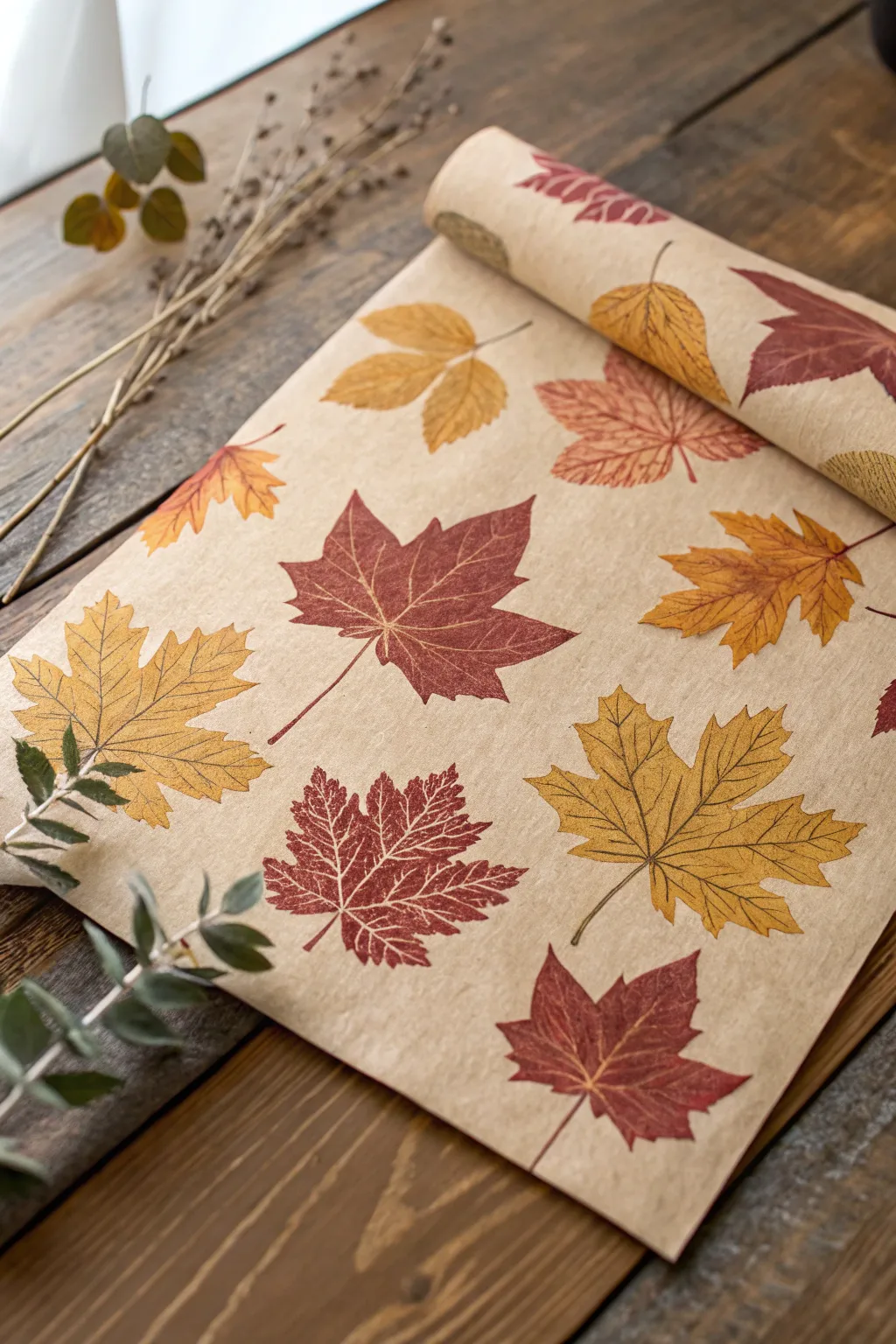 Transform your gift-giving with nature's touch - leaf-stamped kraft paper that speaks simplicity and elegance.