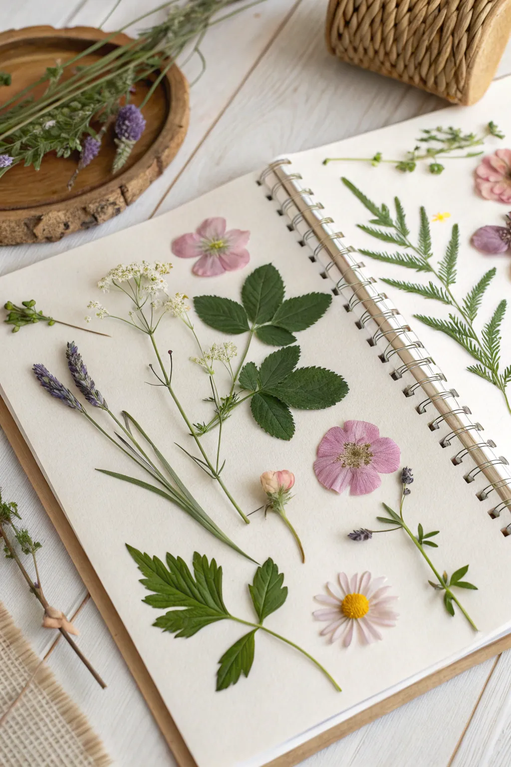 Capture nature's elegance with pressed flowers and herbs in your fall scrapbook.