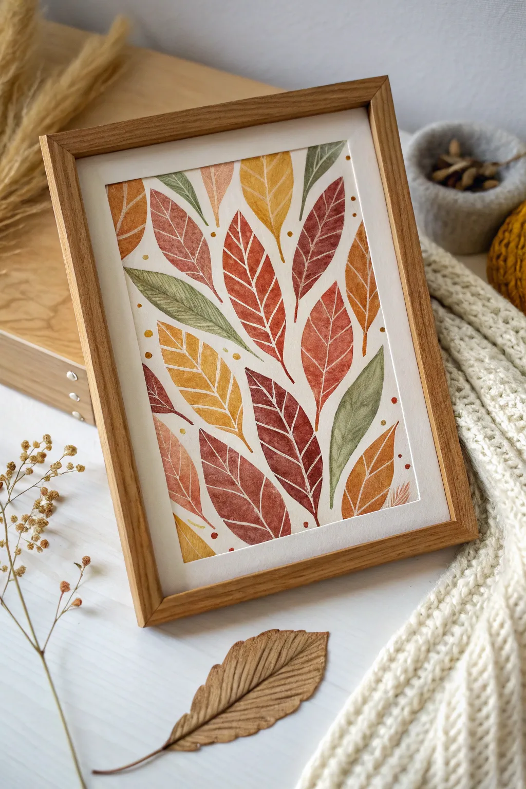 Embrace the beauty of fall with abstract leaf patterns in watercolor, where nature meets art in simplicity.