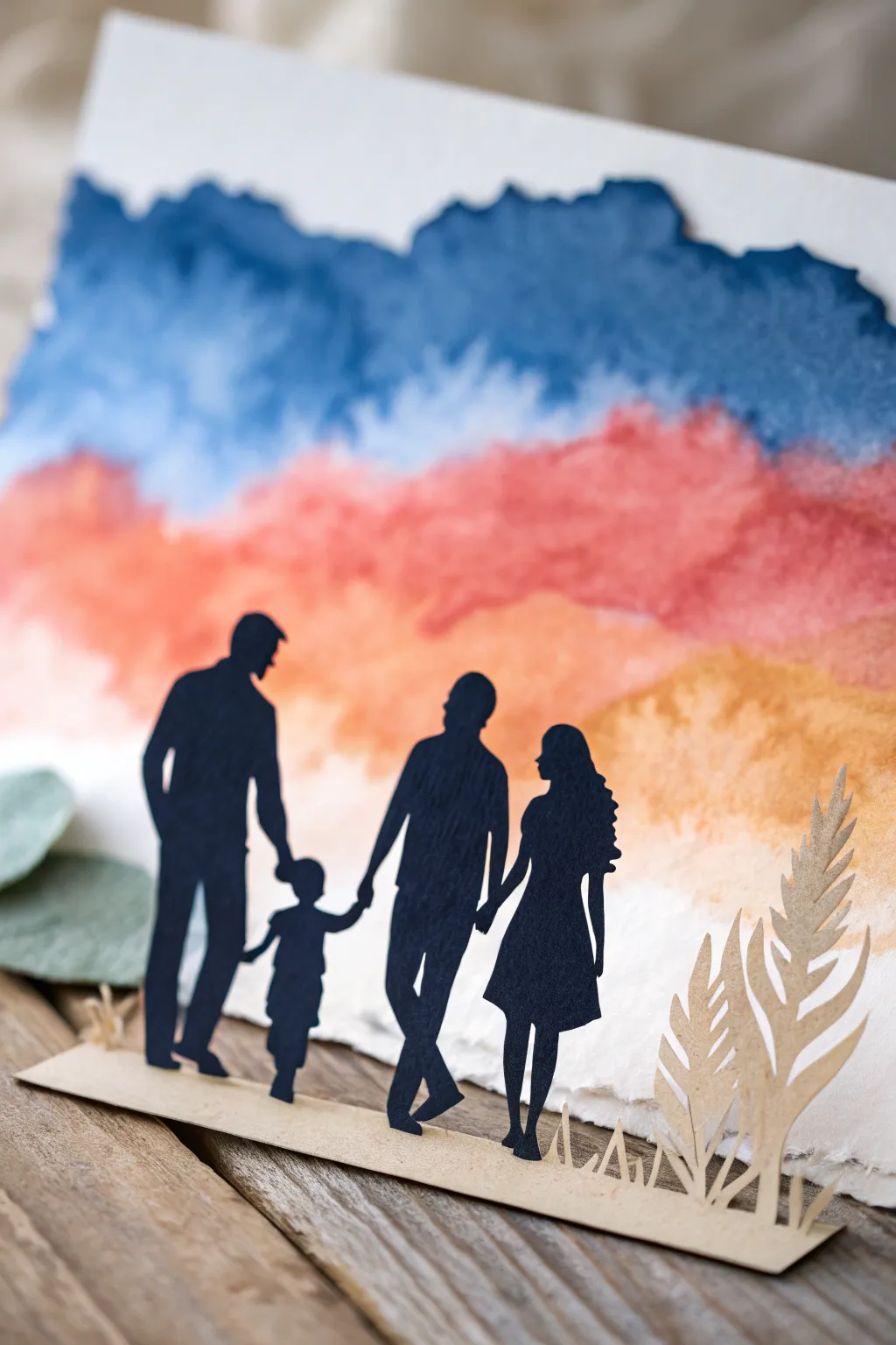 Capture your family's essence with elegant silhouette art against a colorful backdrop. A minimalist tribute to your loved ones.