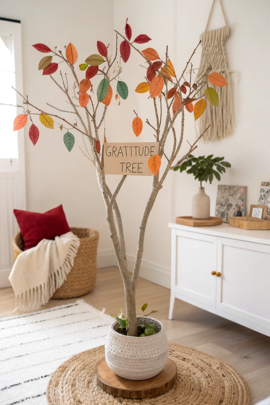 Celebrate gratitude with this charming Family Gratitude Tree, a perfect blend of Scandinavian simplicity and Boho warmth.