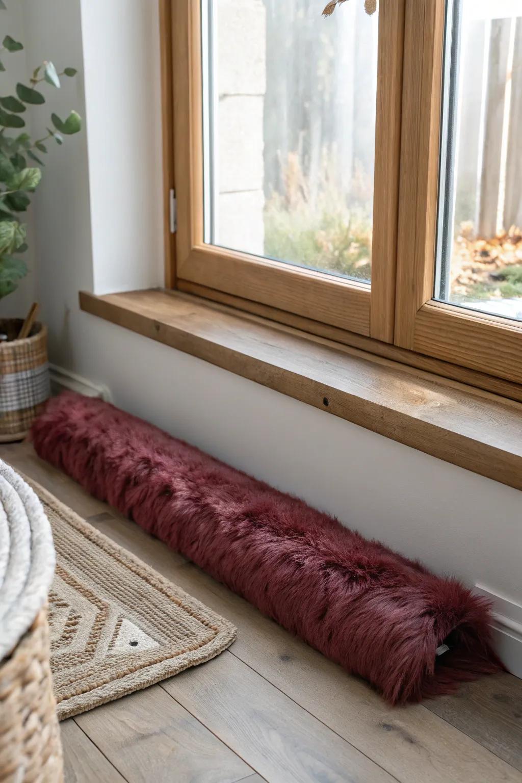 Add a touch of warmth and elegance to your home with a faux fur draft stopper. Perfect for keeping the chill at bay while enhancing your space with Scandinavian-Boho charm.