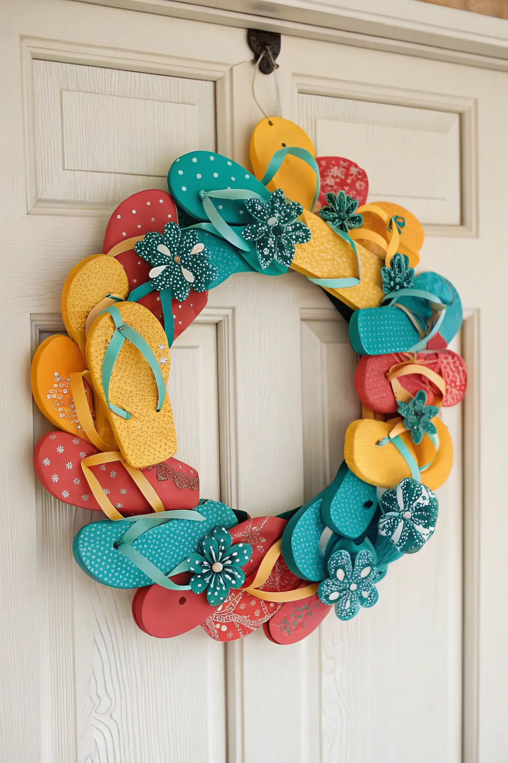 Add a splash of summer to your entrance with this charming flip flop wreath!